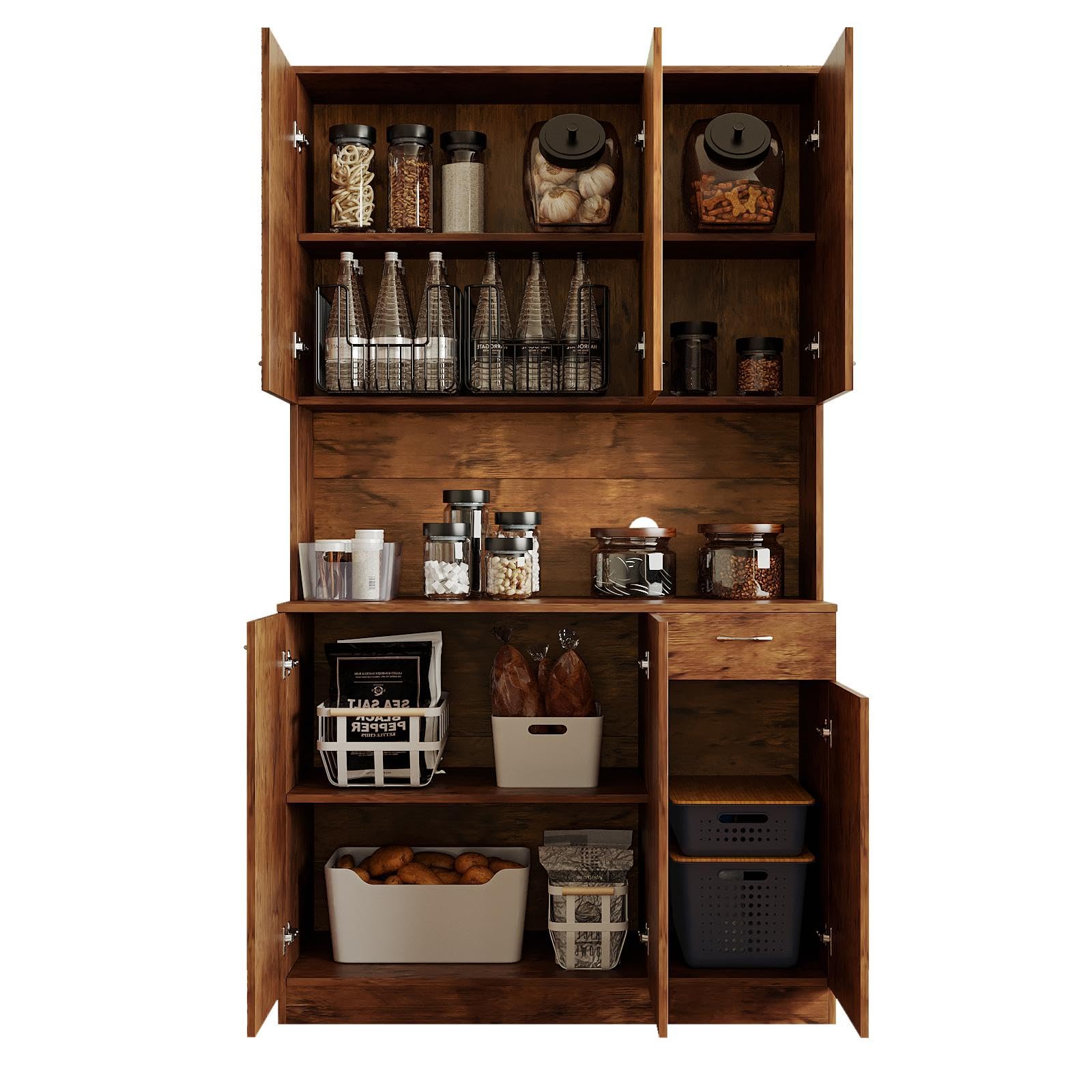 WERSMT Freestanding Kitchen Pantry Cabinet with Storage - Microwave Hutch, Buffet Cabinet, Tall Storage Unit with Door & Drawer in Walnut Finish | Perfect for Small Kitchens, Dining Rooms & Home Organization