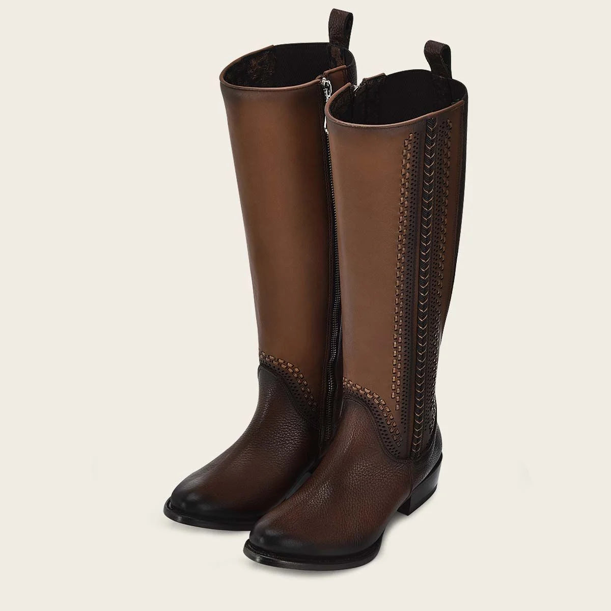 1X4IRS Women's Cuadra Brown Casual Fashion Leather Stitched Tall Boots - Perfect for Fall, Winter & Everyday Outfits