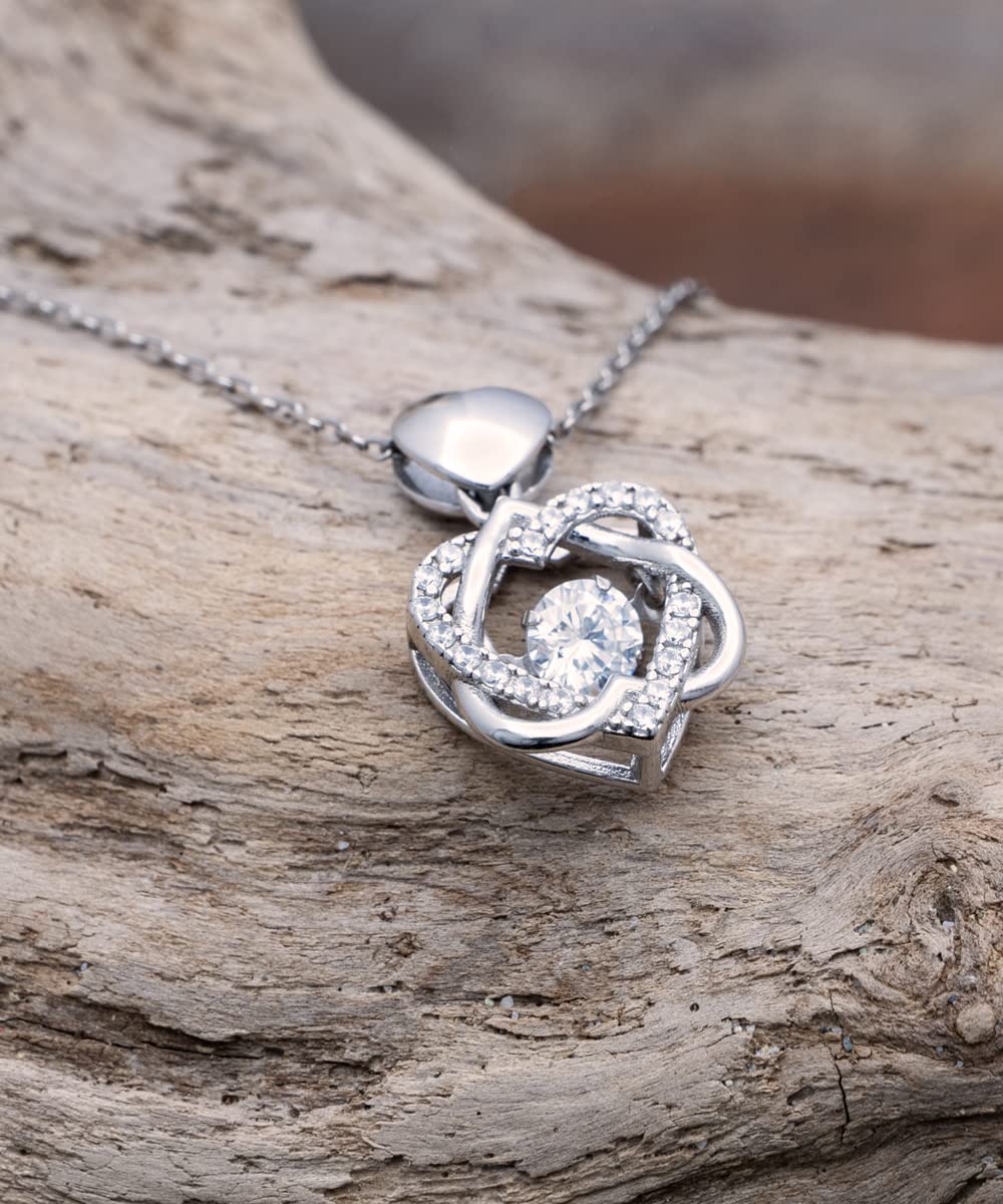 Amangny Sterling Silver Cubic Zirconia Heart Knot Necklace - Thoughtful Mother's Day Gift from Son, Elegant Jewelry for Mom with 'I Love You' Message - Perfect for Birthdays, Anniversaries & Special Occasions
