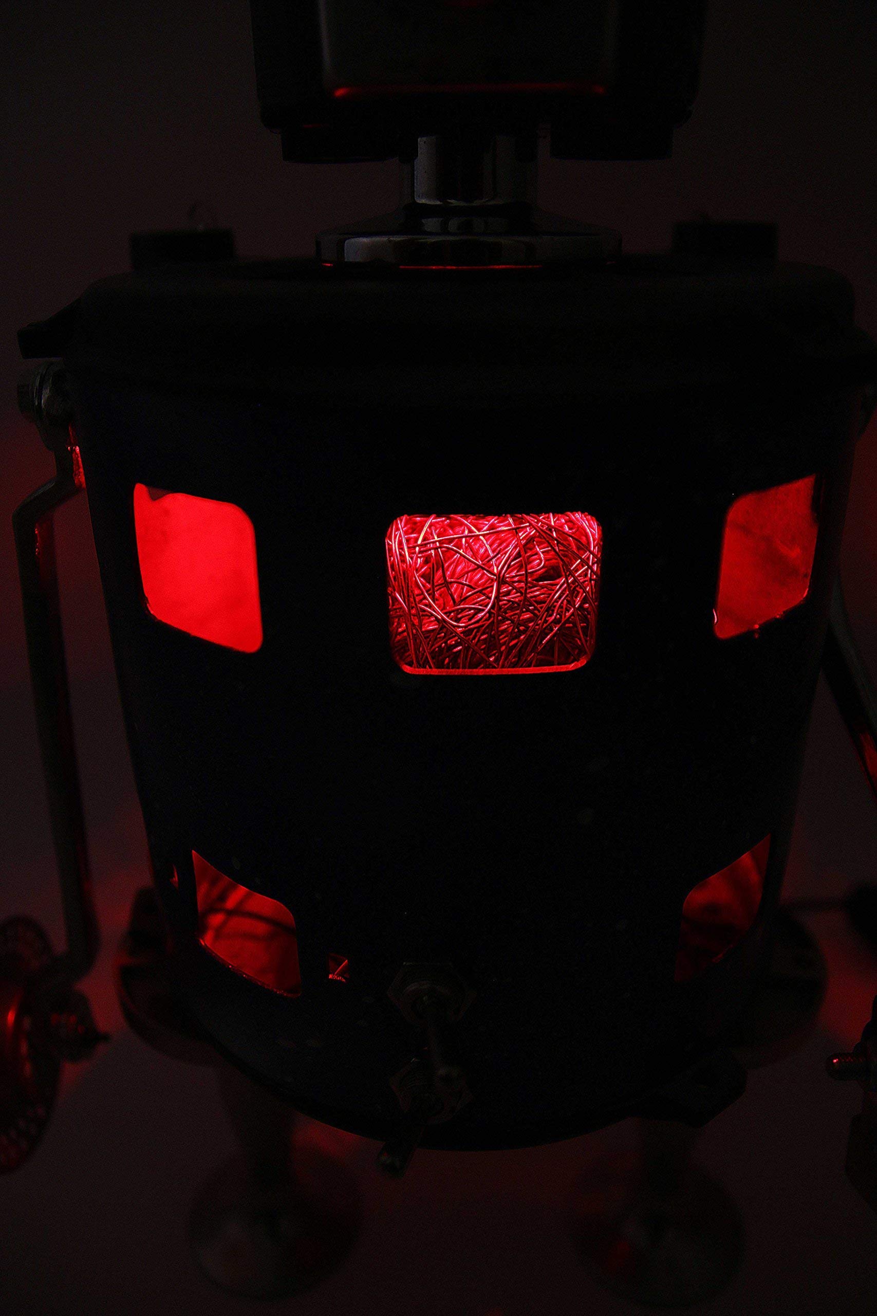 Steampunk Robot Sculpture Lamp - Unique Found Object Art with Night Light, Made from Recycled Materials - Perfect for Home Decor, Office Desk & Gift Ideas