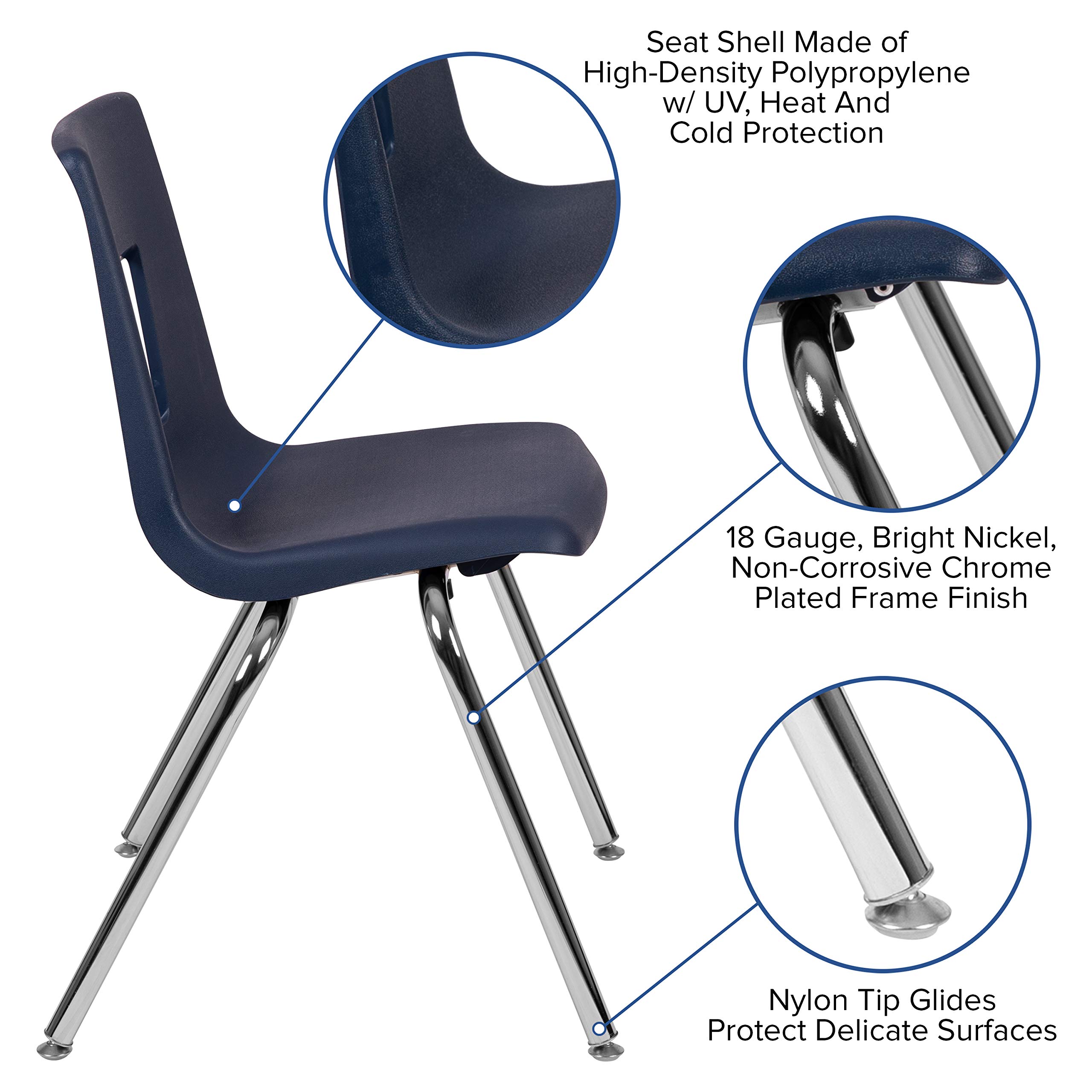 EMMA & OLIVER 4-Pack 18-Inch Navy Blue Stackable School Chairs for Students - Durable Classroom Seating for Schools, Daycares & Home Study Areas