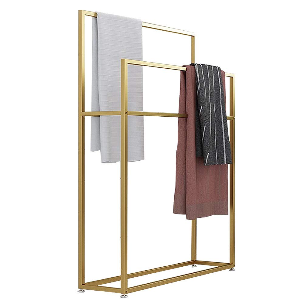 Freestanding Stainless Steel Towel Rack Holder - 2-Tier Modern Bathroom Floor Stand for Quilts, Blankets, Towels & Clothes (Black/Gold, 85x20x110) - Perfect for Spa, Guest Room & Luxury Bathroom Organization