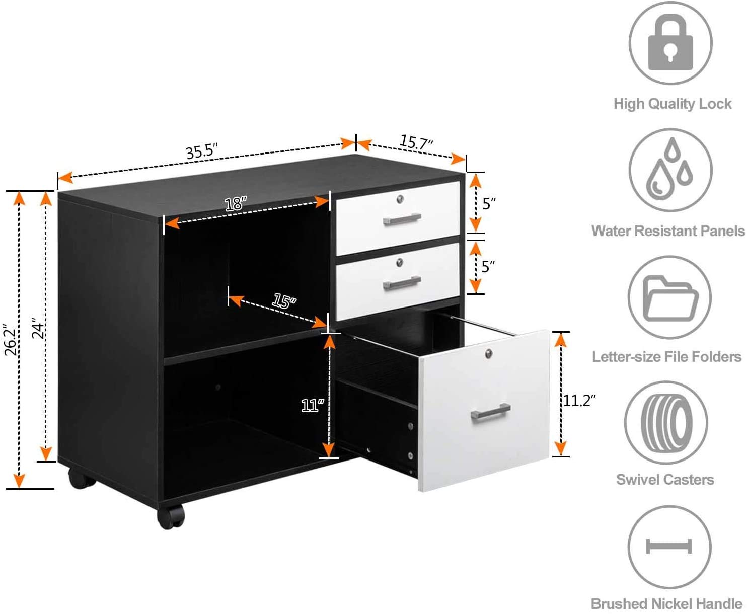 HomVent 3-Drawer Metal File Cabinet with Lock - Secure Storage Organizer for Home Office, Bedroom & Living Room - Perfect for Documents, Books & Office Supplies (Black)