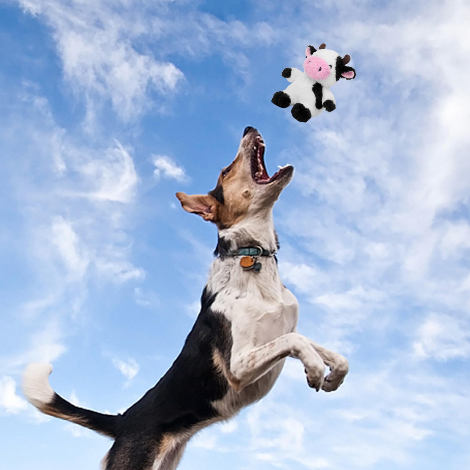 Blnboimrun Interactive Squeaky Dog Chew Toys for Small, Medium & Large Dogs - Plush Cow Toy with Crinkle Paper for Puppy Playtime, Teething Relief & Mental Stimulation | Perfect for Indoor Play, Training Rewards & Keeping Pets Entertained