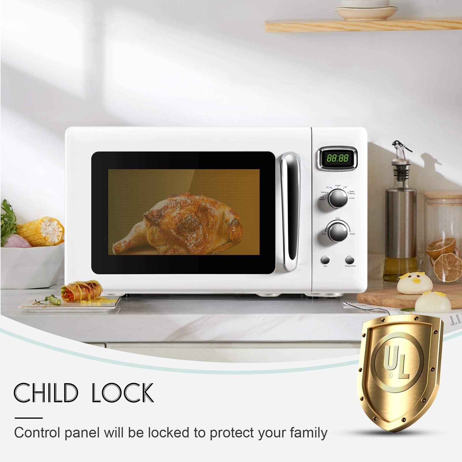 ARLIME Retro Microwave Oven - 900W Compact Countertop Microwave with Defrost, Auto Cook & Child Lock | 0.9 Cu.Ft Stainless Steel Interior, LED Display & Easy-Clean Design | Perfect for Dorms, Offices & Small Kitchens | ETL Certified