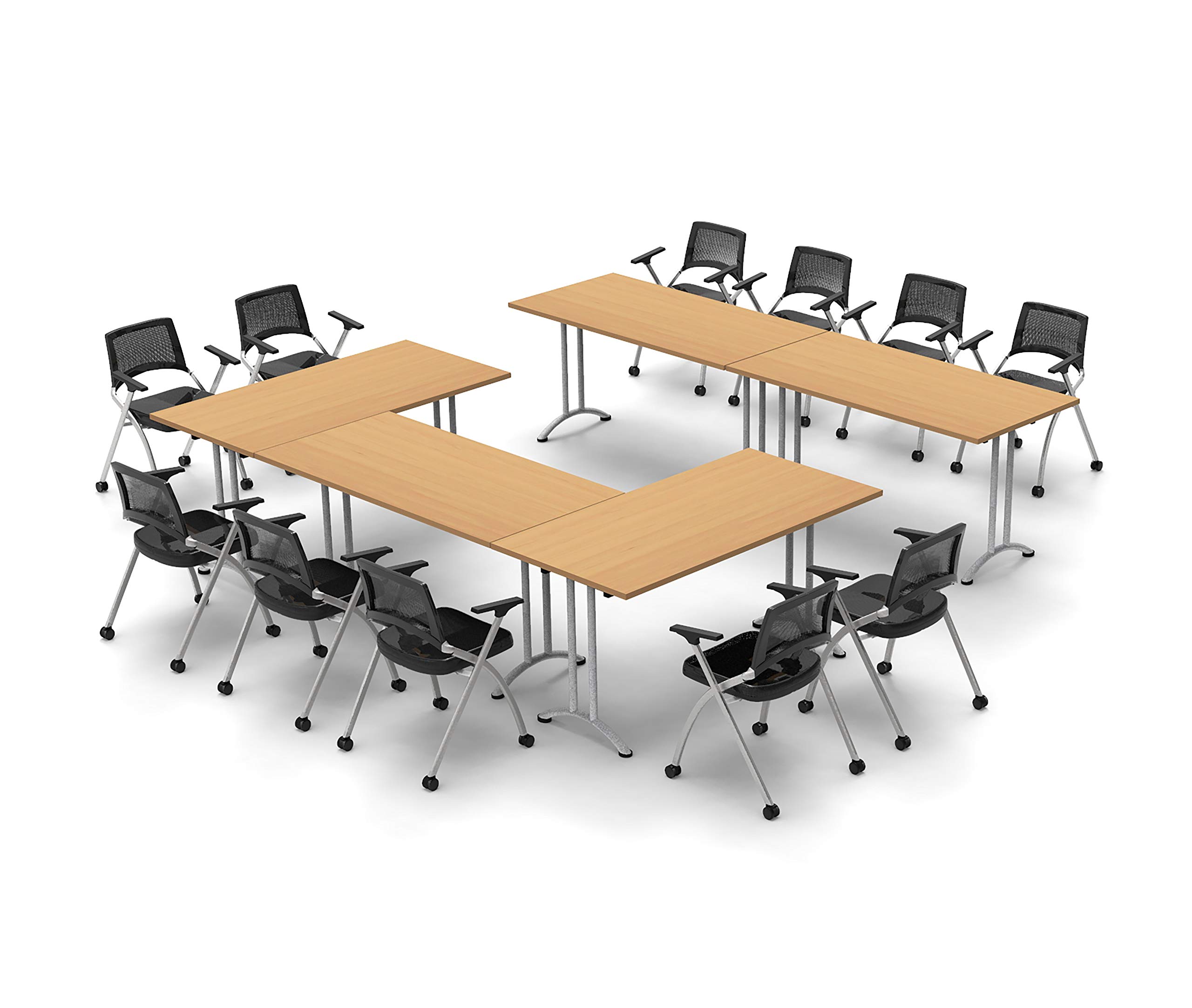 11-Person Folding Conference Table with Chairs - 16-Piece Beech Color Set for Meetings, Seminars & Classrooms | Space-Saving Foldable Design for Easy Storage (Tables & Seating Included) | Perfect for Office, School & Event Spaces