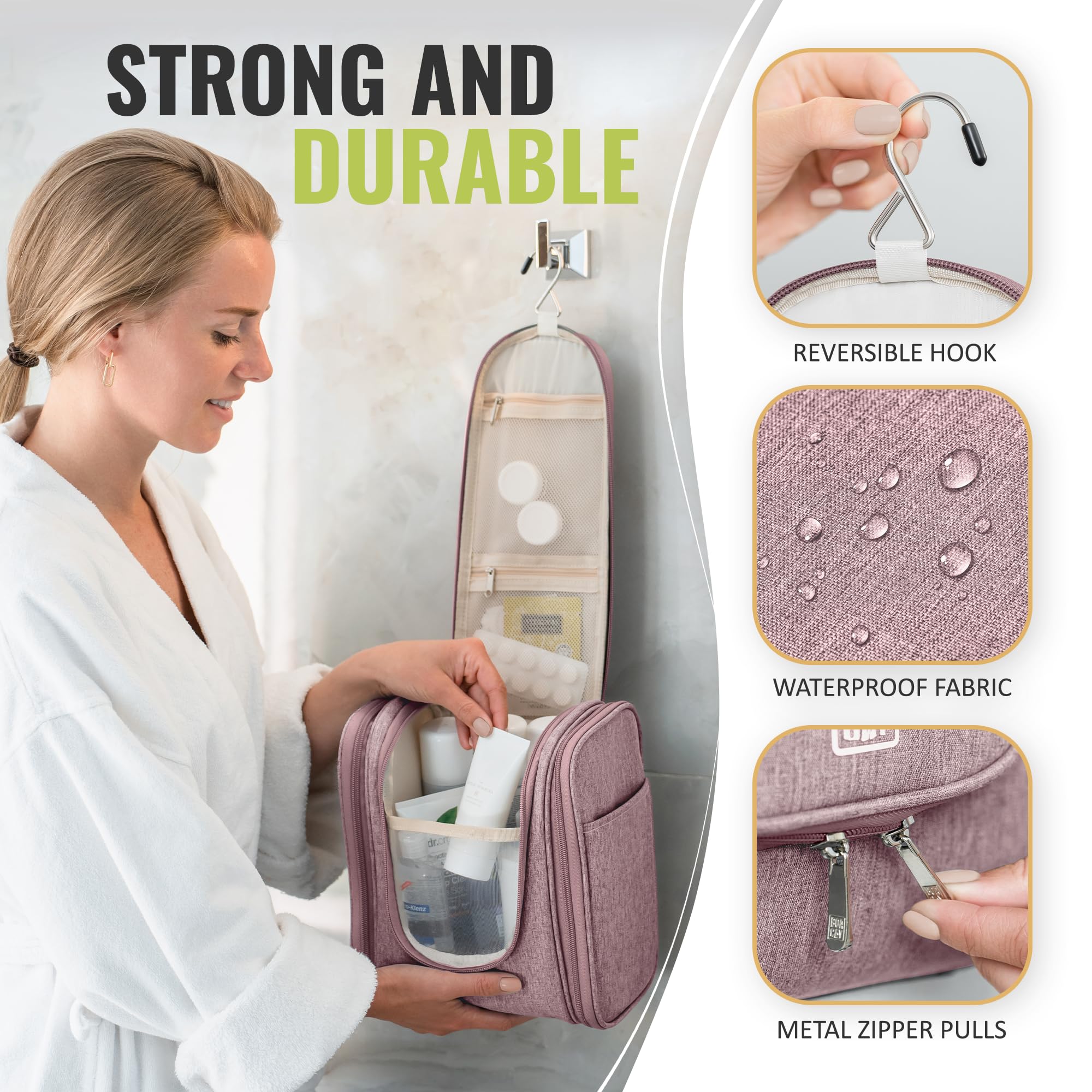 BOACAY Hanging Travel Toiletry Bag for Women & Men - Waterproof Cosmetic Organizer with Hooks for Makeup, Shampoo, Skincare | Perfect for Bathroom, Camping & Airplane Travel Essentials