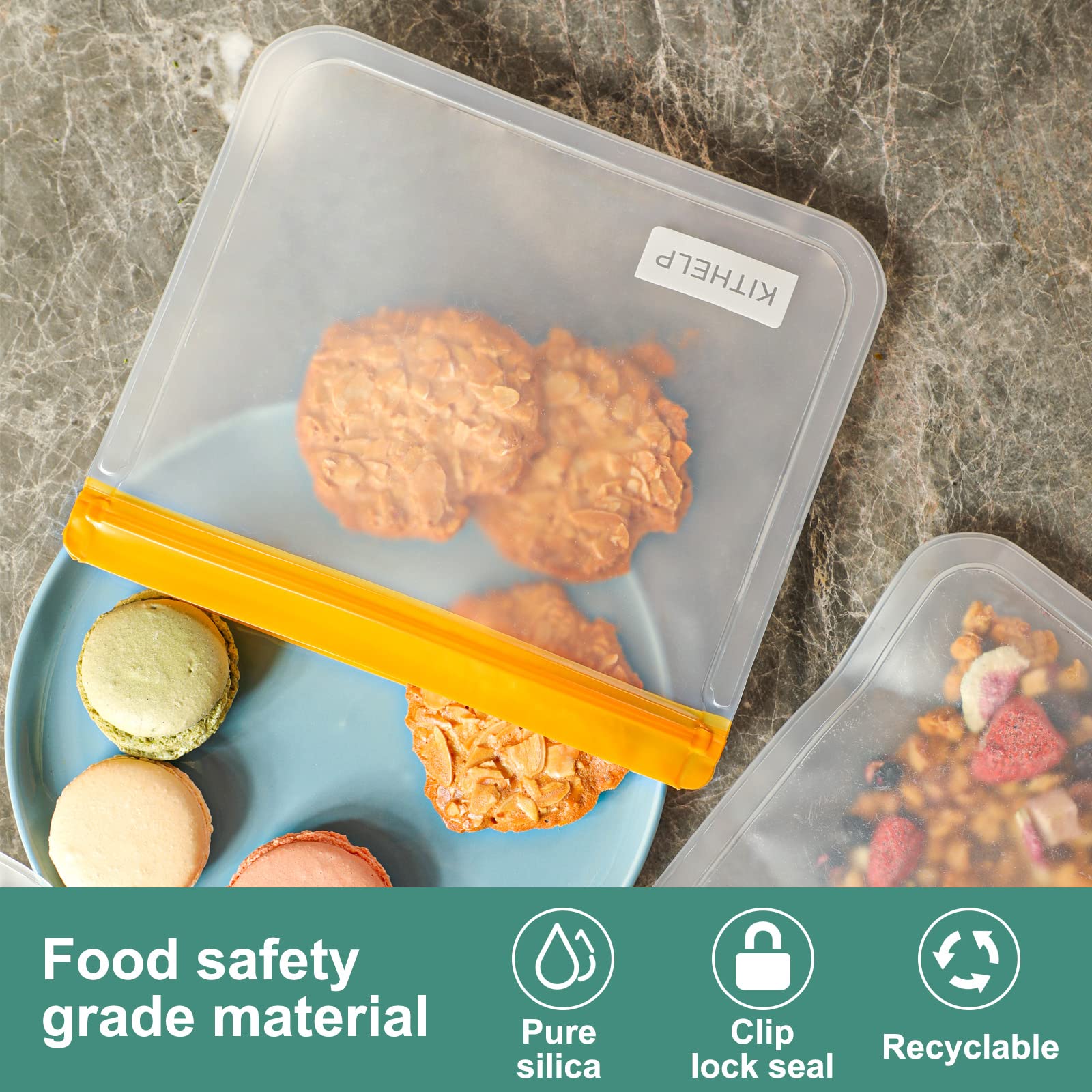 21 Pack Reusable Food Storage Bags BPA Free | Leakproof Freezer Bags (7 Gallon + 7 Sandwich + 7 Snack Bags) | Eco-Friendly Washable Lunch Bags for Meal Prep, Freezing & On-the-Go Snacks