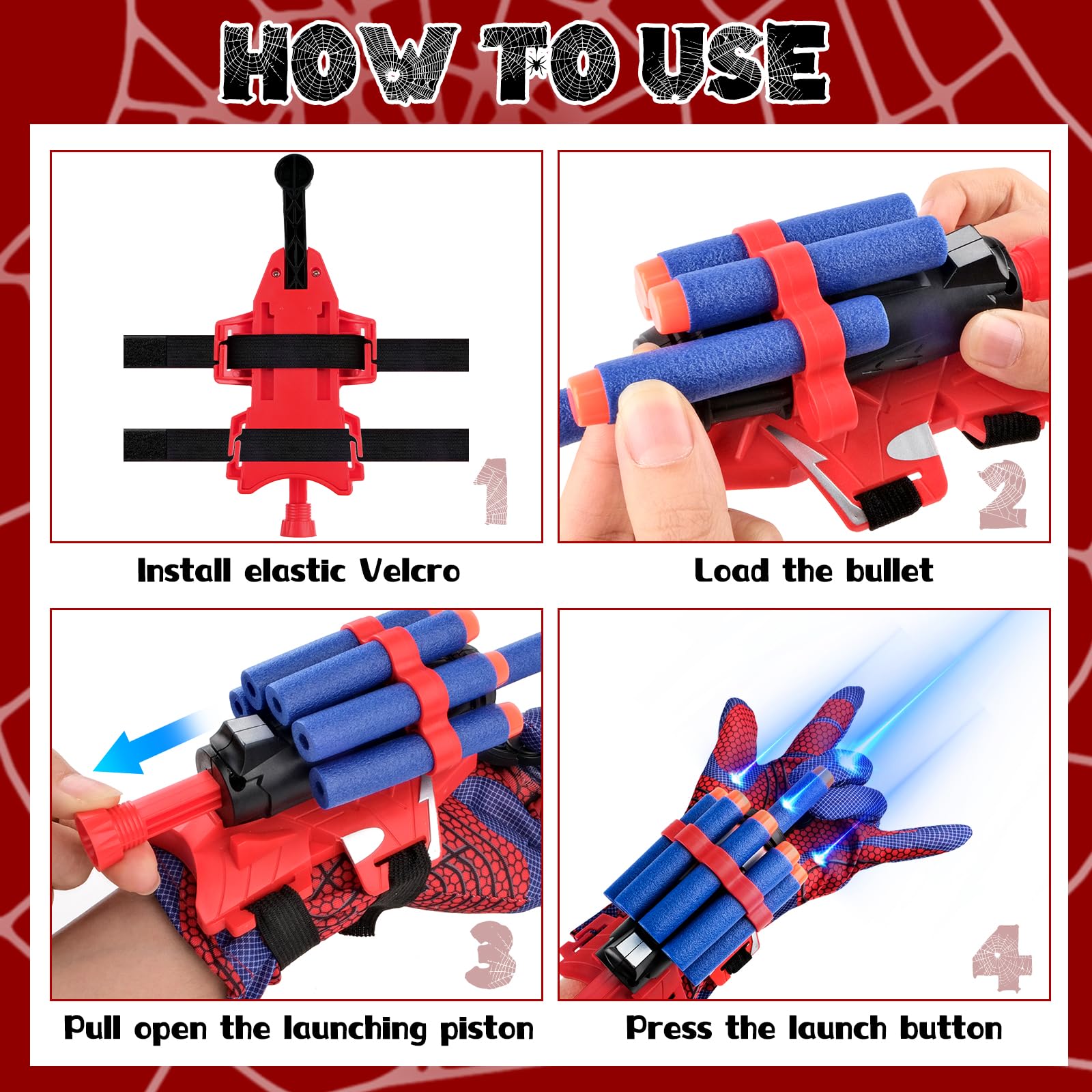 WUGU Launcher Glove - Plastic Cosplay Glove with Hero Thrower Wrist Toy, Mask & Stickers | Spider-Man Inspired Educational Toy for Kids | Perfect for Role Play, Birthday Gifts & Superhero Parties