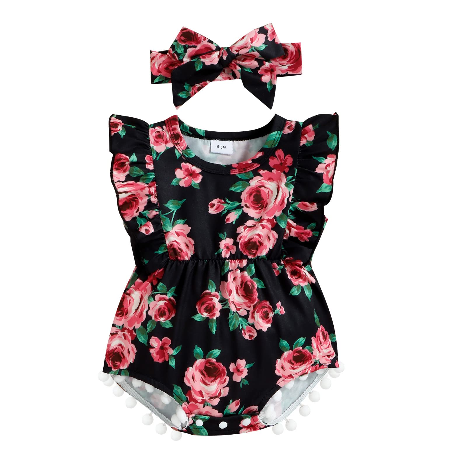 Newborn Baby Girl Clothes - Floral Tassel Romper & Ruffle Sleeveless Onesie Set with Headband | Summer Infant Outfit for Photoshoots, Parties & Special Occasions