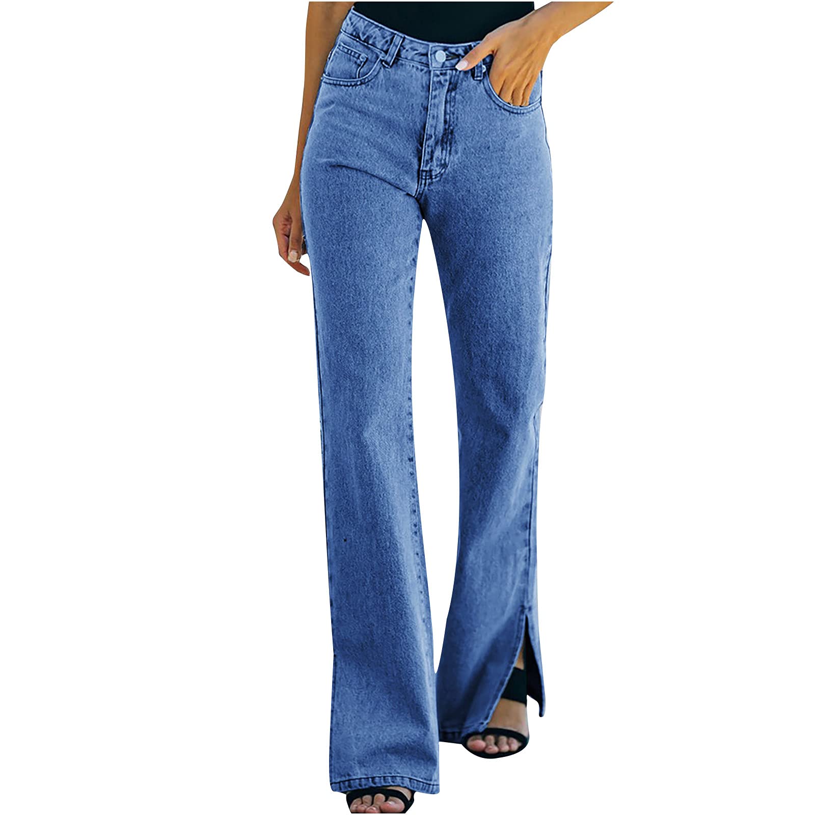 Women's High Waisted Bootcut Mom Jeans - Classic Boyfriend Fit, Relaxed Straight Wide Leg Distressed Denim Pants | Y2K Vintage Style for Casual Outfits, Date Night & Streetwear Fashion