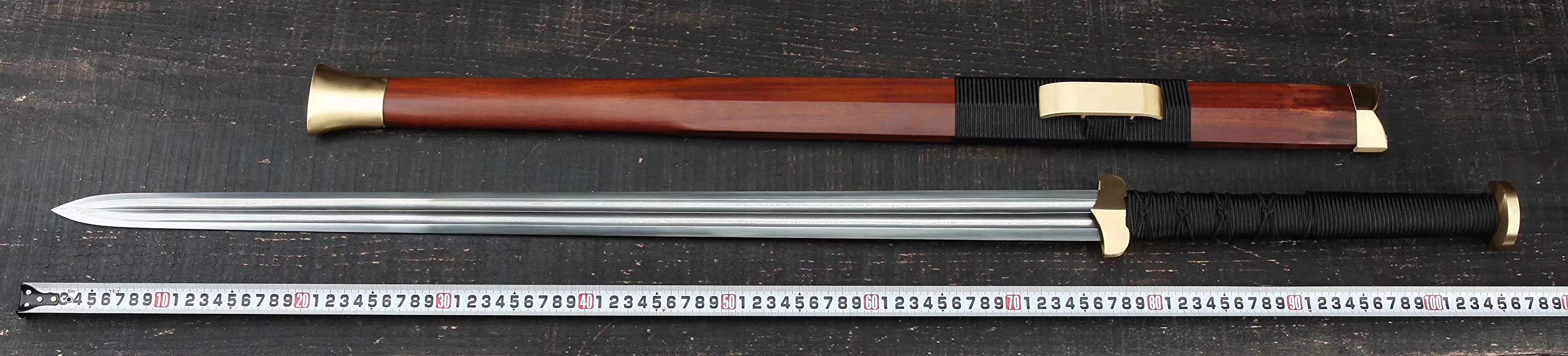 Handmade Han Jian Chinese Sword - Folding Steel Blade, Rosewood Scabbard with Brass Fittings - Traditional Martial Arts Weapon for Collectors & Display