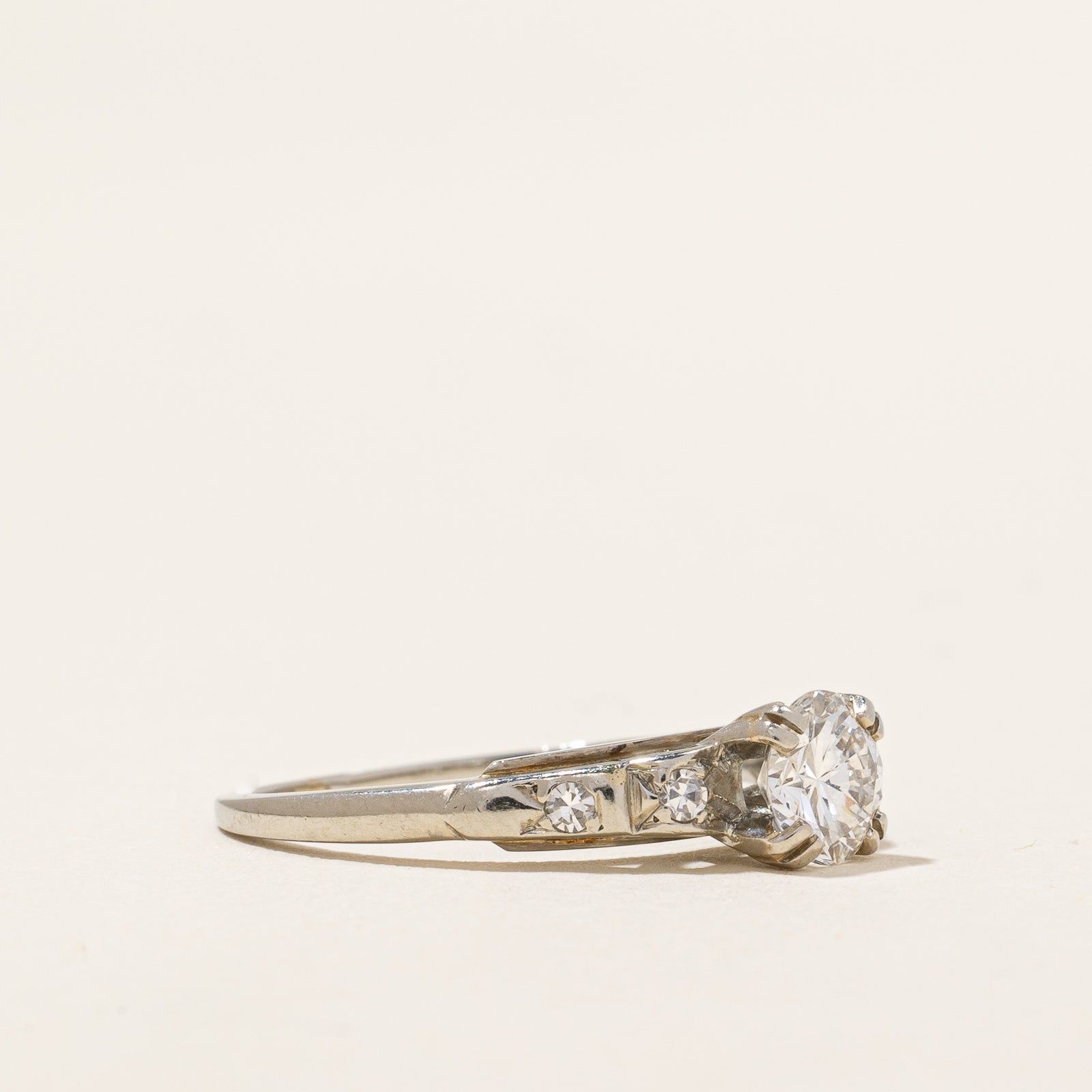 Vintage 1940s Five Stone Diamond Ring - 0.63 Carat Total Weight (CTW) - Size 5.5 - Antique Engagement, Wedding, or Anniversary Jewelry Gift for Her