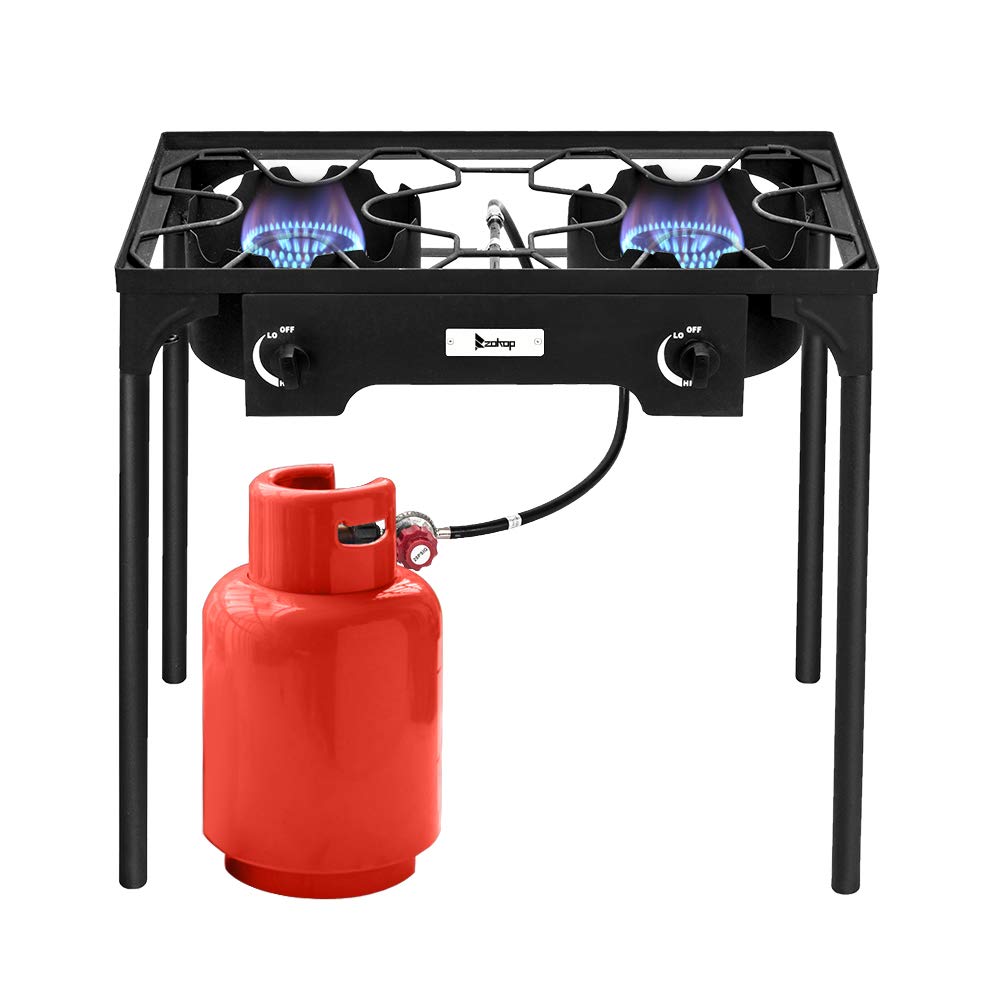 VERYKE 150,000 BTU Double Burner Outdoor Camping Stove - Portable High Pressure Propane Gas Cooker for Backyard BBQ, Picnics & Home Use | Perfect for Camping Trips, Tailgating & Emergency Cooking