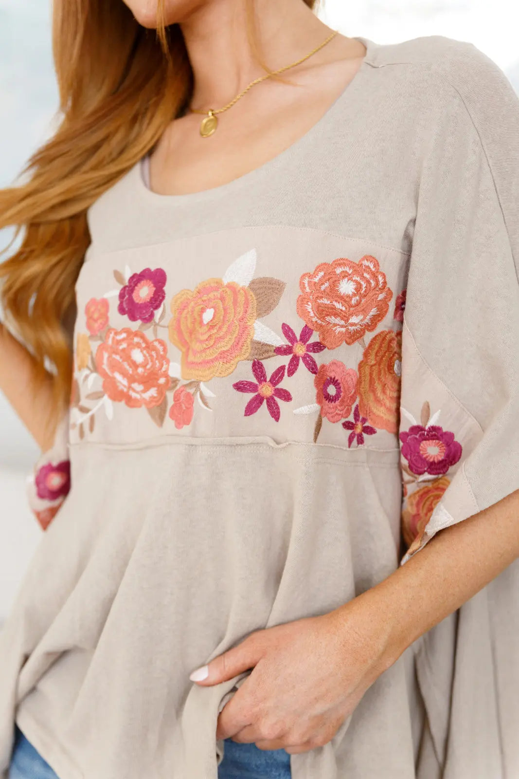 Isabel Embroidered Mocha Tunic Top for Women | Boho Chic Blouse with Floral Embroidery | Perfect for Casual Wear, Beach Cover-Up & Summer Outfits