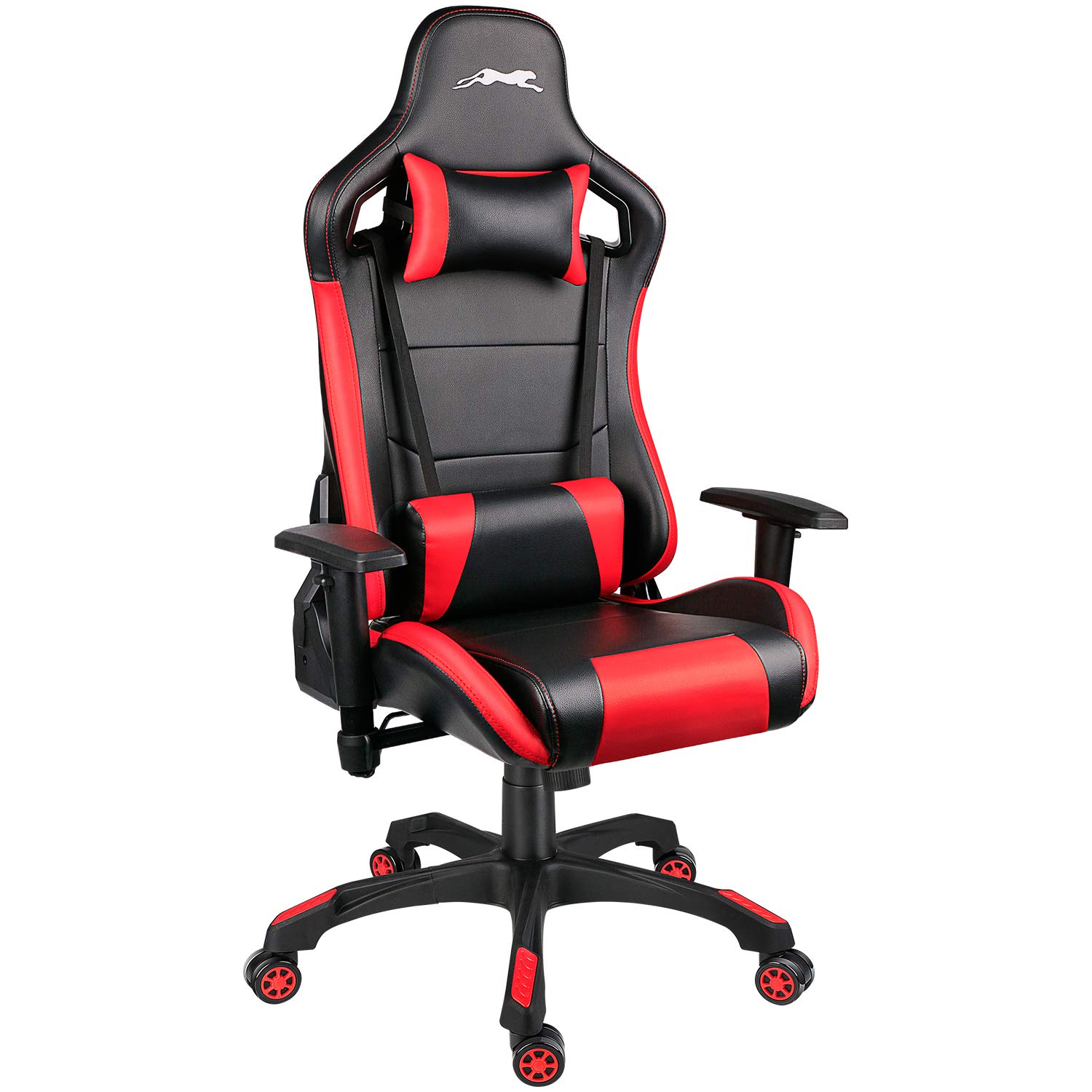 Premium Leopard Print Gaming Chair - Ergonomic High Back PU Leather Office Chair with Adjustable Height, 360° Swivel & Lumbar Support - Perfect for PC Gaming, Esports & Home Office (Black/Red)