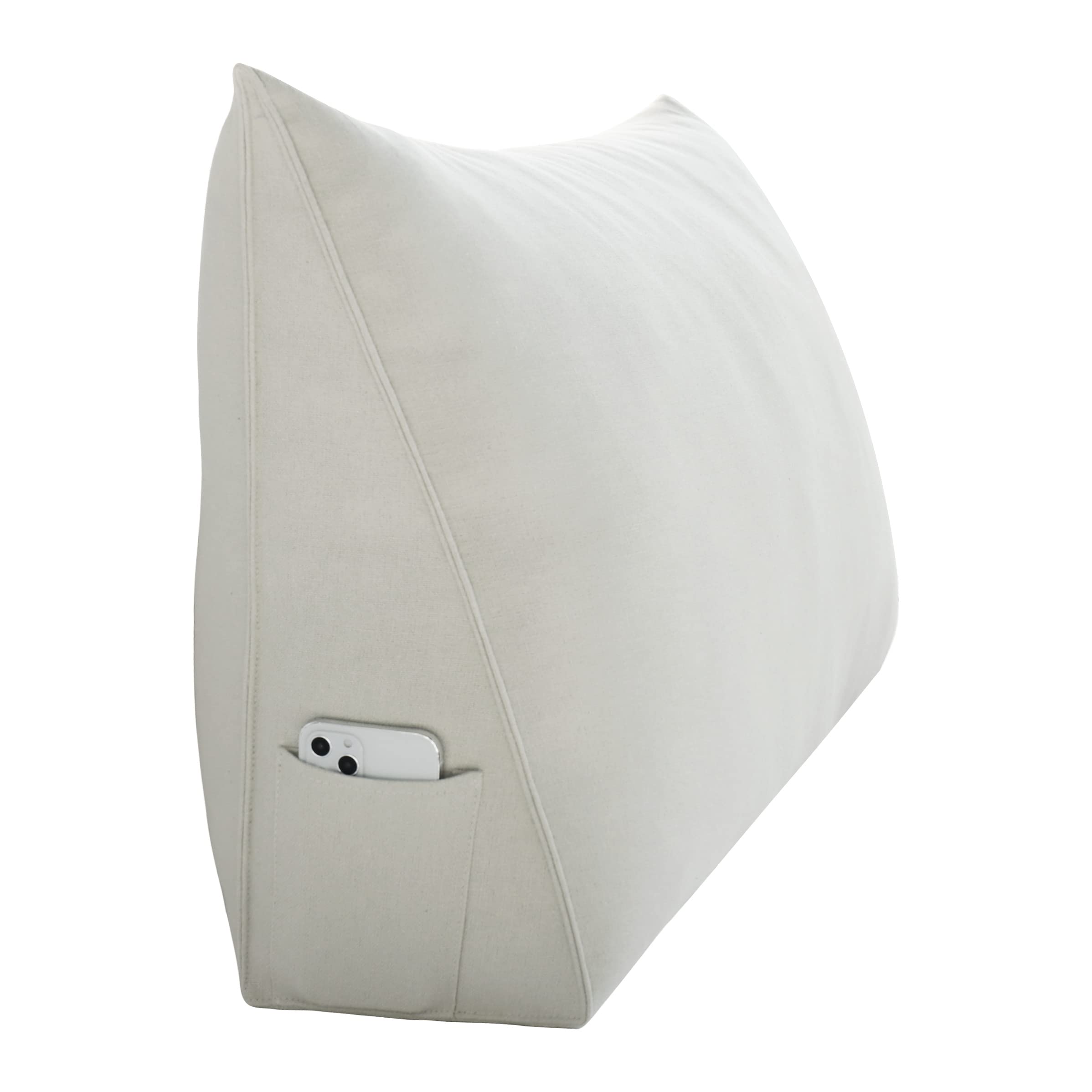 Triangular Headboard Pillow - Large Wedge Bolster Pillow for Sofa & Bed Support - Cotton Linen Upholstered Backrest with Lumbar Cushion (Ivory, Twin Size) - Perfect for Reading, Lounging & Back Pain Relief