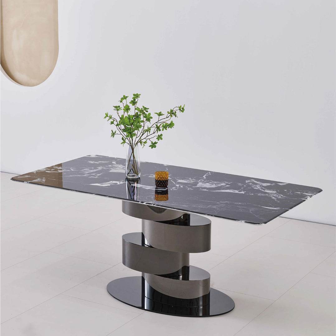 Maribelle Glossy Sintered Stone Dining Table - 63/71/79 Inch Round Modern Kitchen Table - Durable Scratch-Resistant Surface for Family Dining & Entertaining