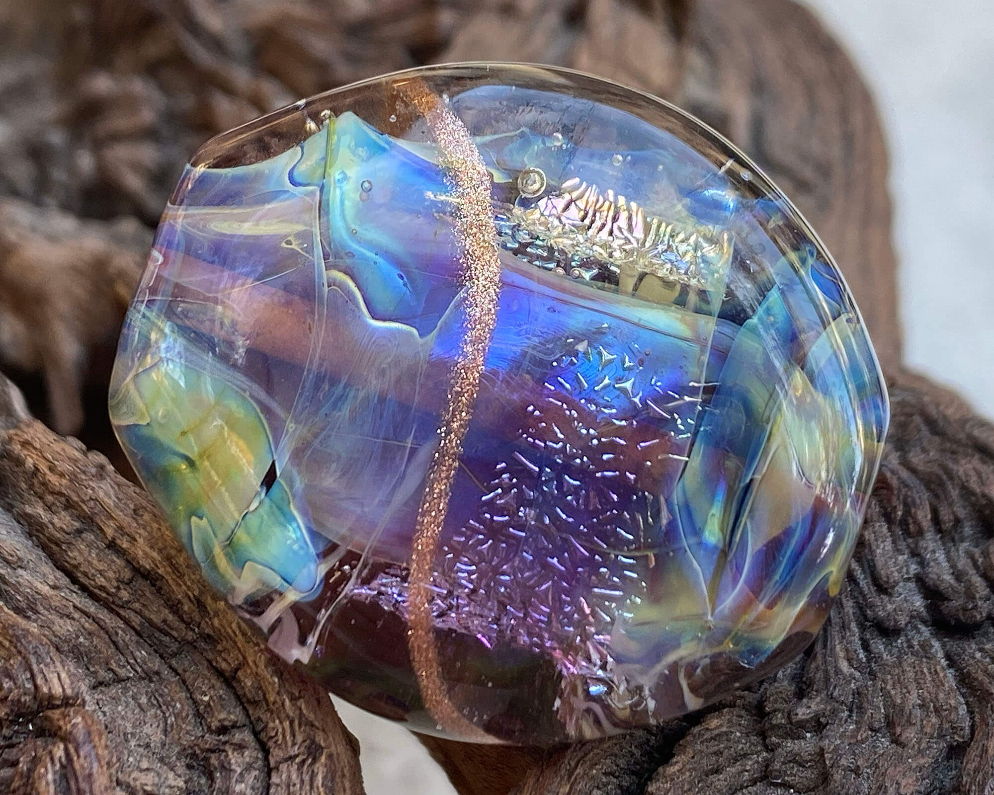 Purple Dichroic Shimmer Lampwork Glass Focal Bead for Jewelry Making - Handmade SRA Artisan Bead for Necklaces, Bracelets & DIY Craft Projects - Perfect for Beaders and Jewelry Designers