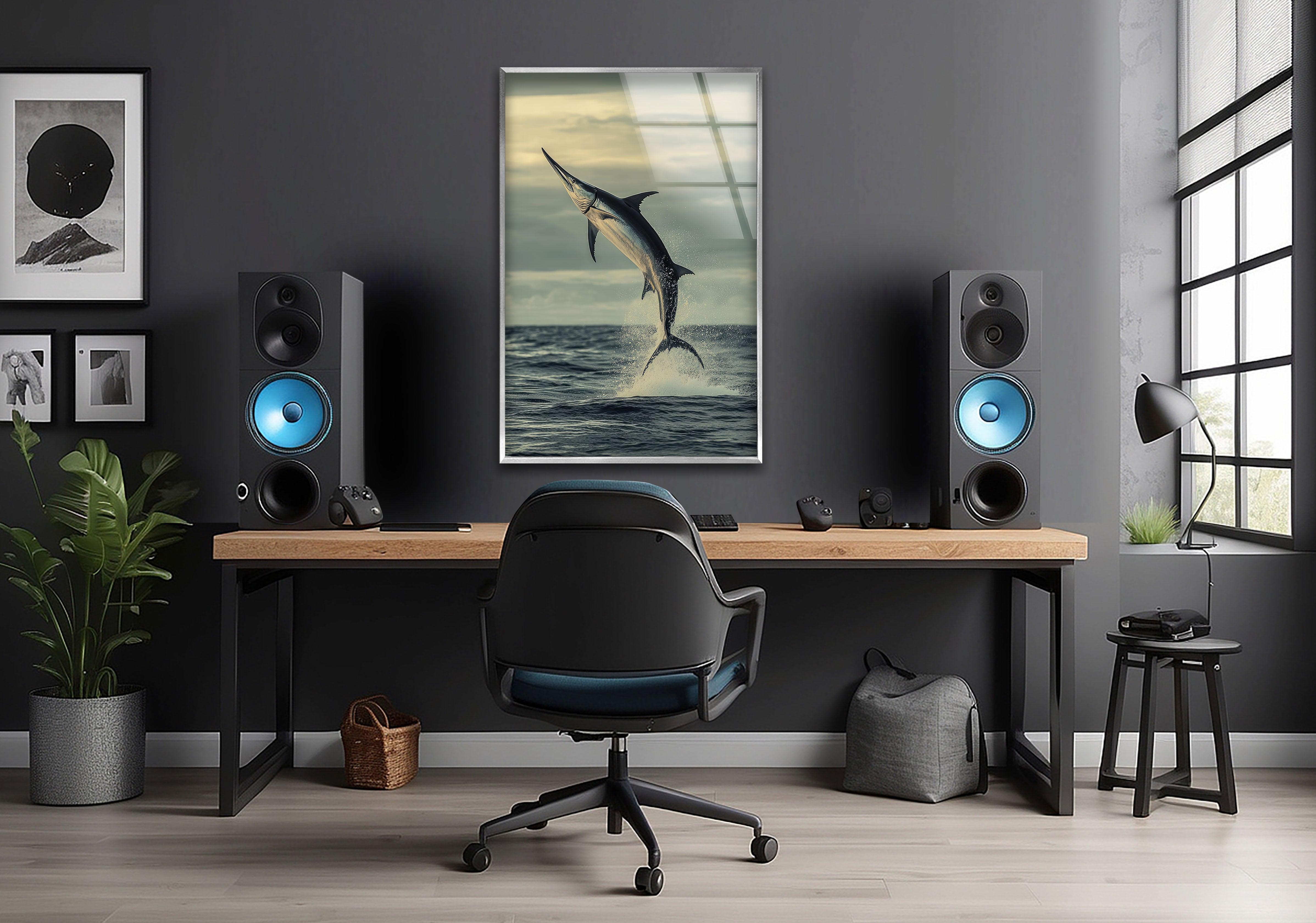 Handcrafted Swordfish Glass Wall Art - Ocean Themed Home Decor for Living Room, Bedroom & Office - Unique Sea Life Gift Idea