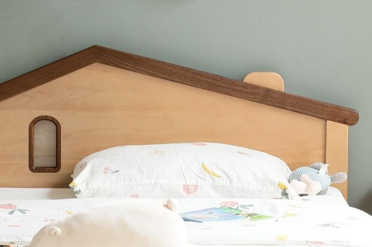 Kids Wooden Bed with Night Light - Beech & Poplar Little House Design with 15-Minute Auto Light Off - Perfect for Bedrooms, Playrooms & Cozy Sleep Spaces