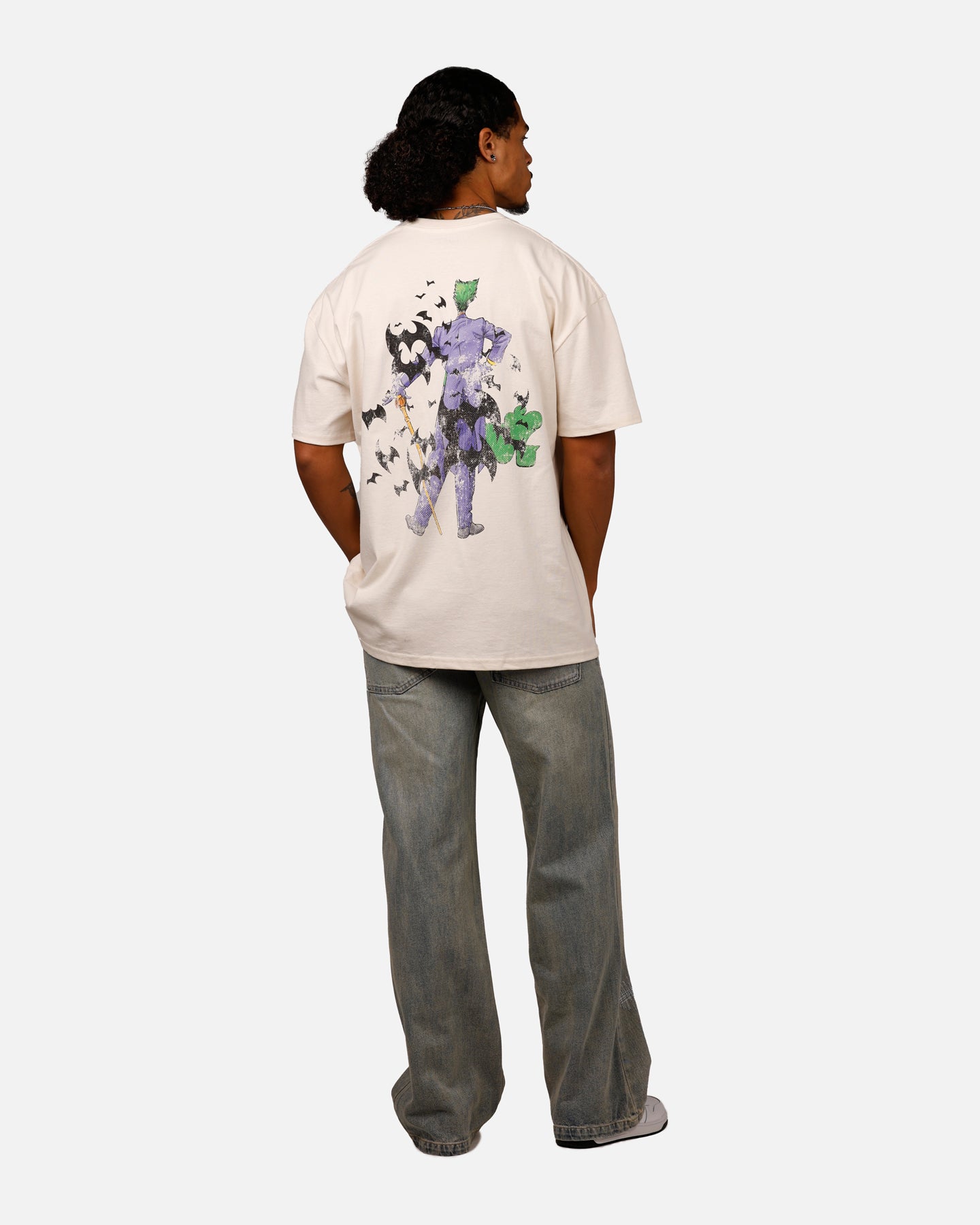 DC Batman The Joker Cane Graphic Heavyweight Cotton T-Shirt - Off White Vintage Style for Cosplay, Halloween & Comic Con