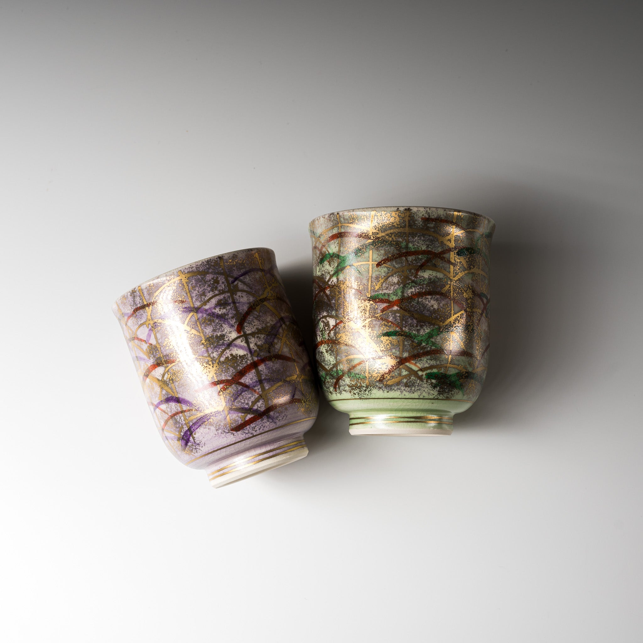 Handmade Kyoto Kiyomizu Ware Bokashi Musashino Pair Tea Cups - Authentic Japanese Ceramic for Matcha, Sencha & Daily Tea Ceremony - Perfect Gift for Tea Lovers & Home Decor