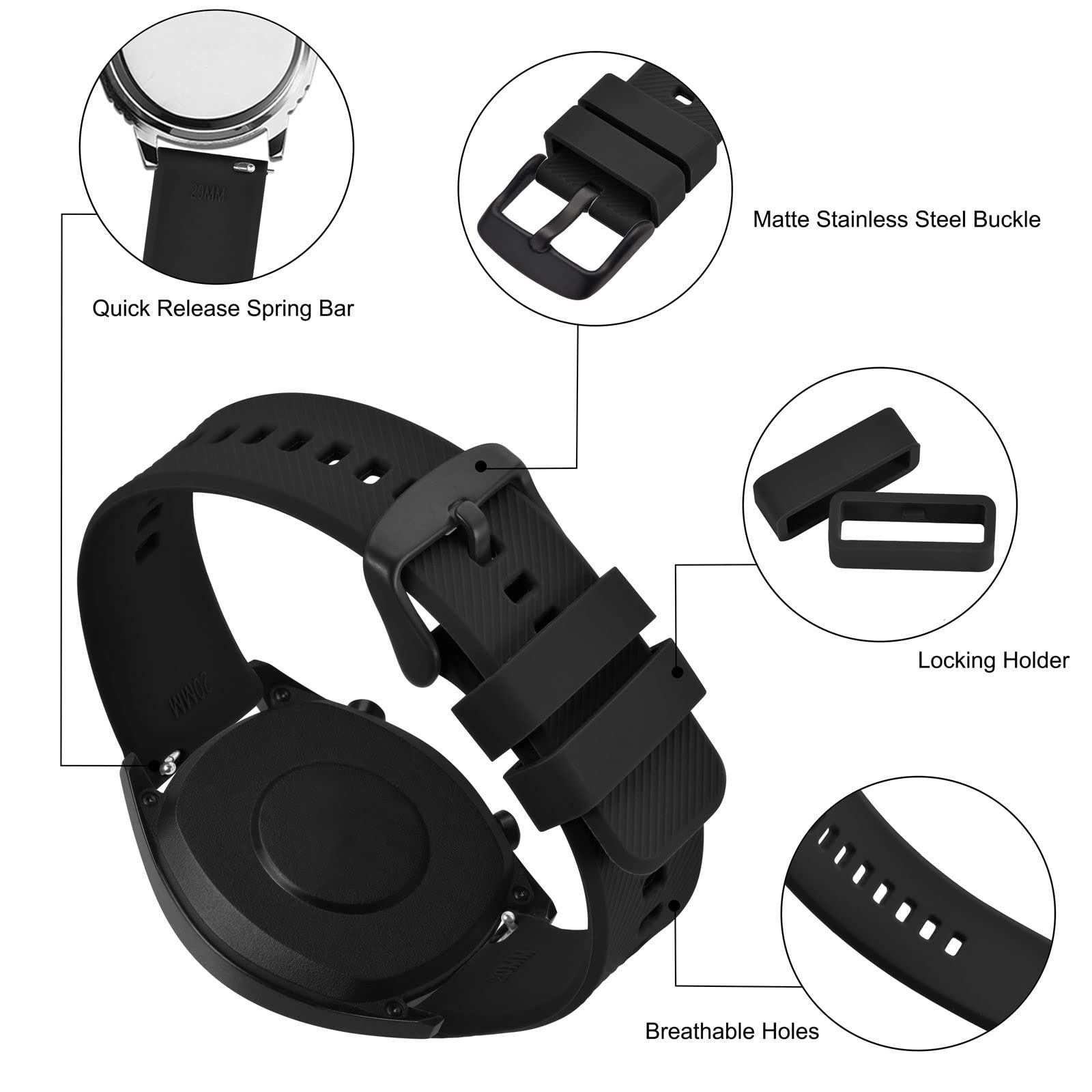 BISONSTRAP Quick Release Silicone Watch Strap 18mm 19mm 20mm 21mm 22mm - Durable Waterproof Watch Bands for Men & Women, Perfect for Sports, Swimming & Everyday Wear