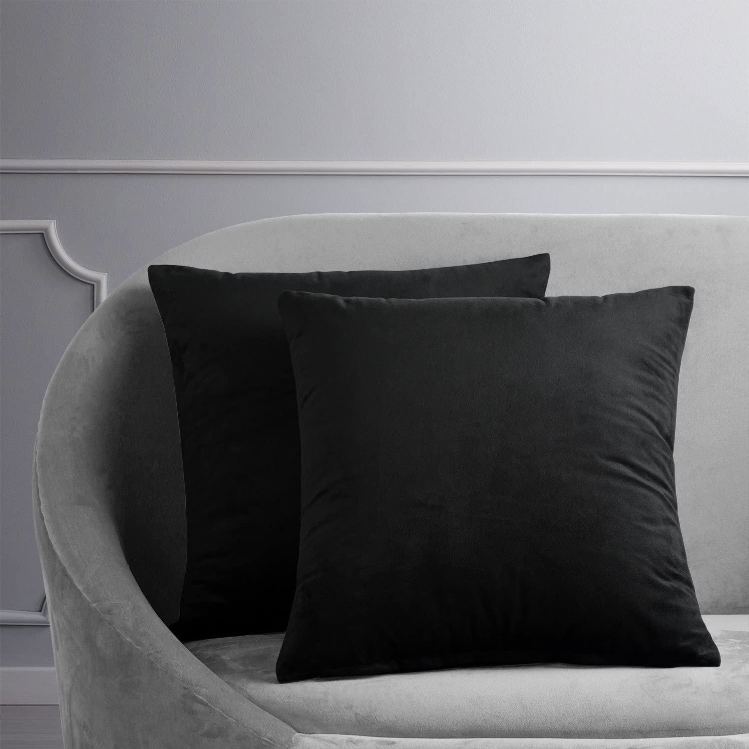 Premium Velvet Cushion Cover Set (18x18 Inches) - Soft & Luxurious Warm Black Pillow Covers for Sofa, Bed, Chair - HPD Signature Collection - VPCH-194007-CC18PR - Perfect for Living Room, Bedroom Decor