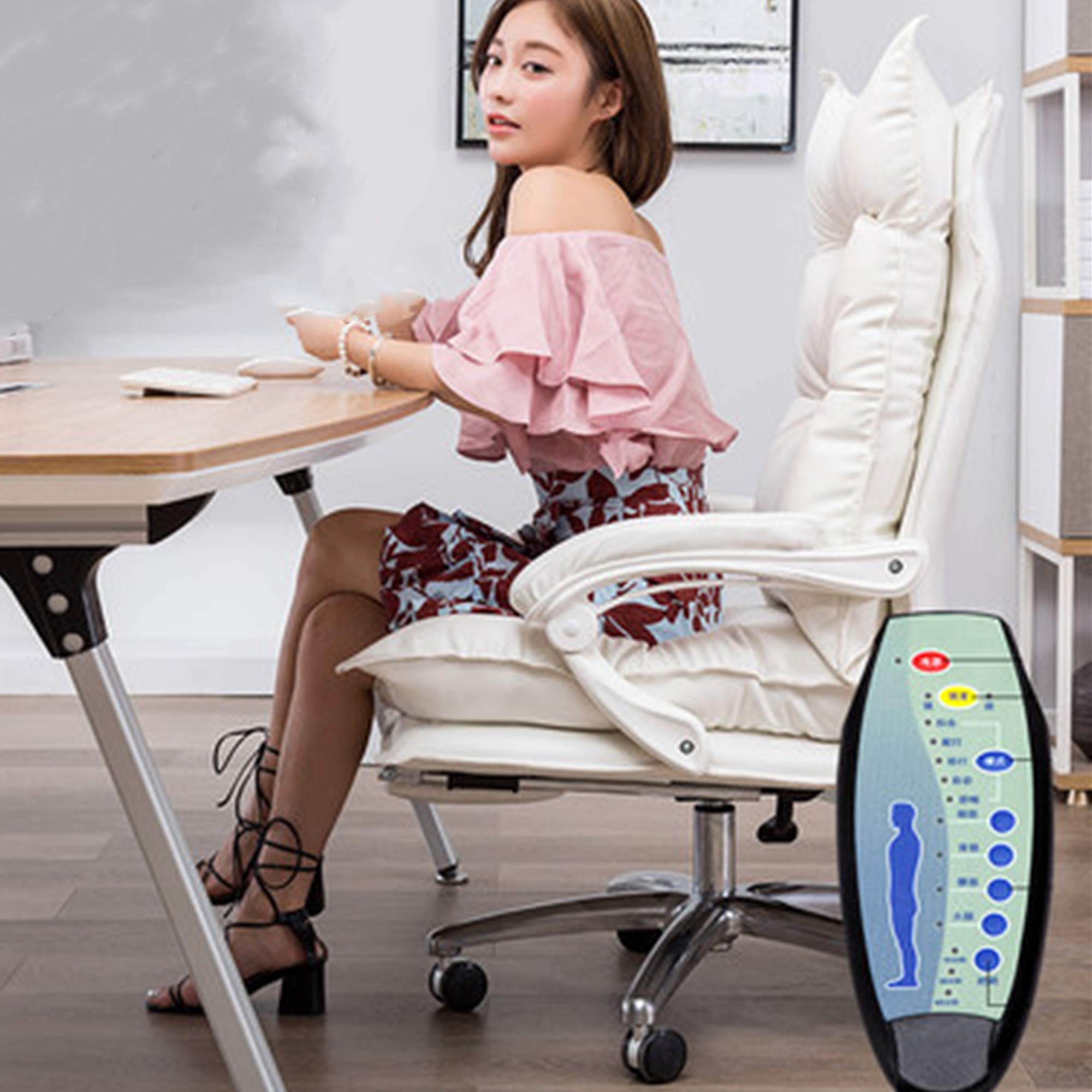 HBIAO High Back Ergonomic Office Chair with 7-Point Massage & Retractable Footrest - Swivel Computer Desk Chair for Gaming & Work - Thickened Padded Executive Chair (White) - Perfect for Home Office, Gaming Setup & Workspace Comfort