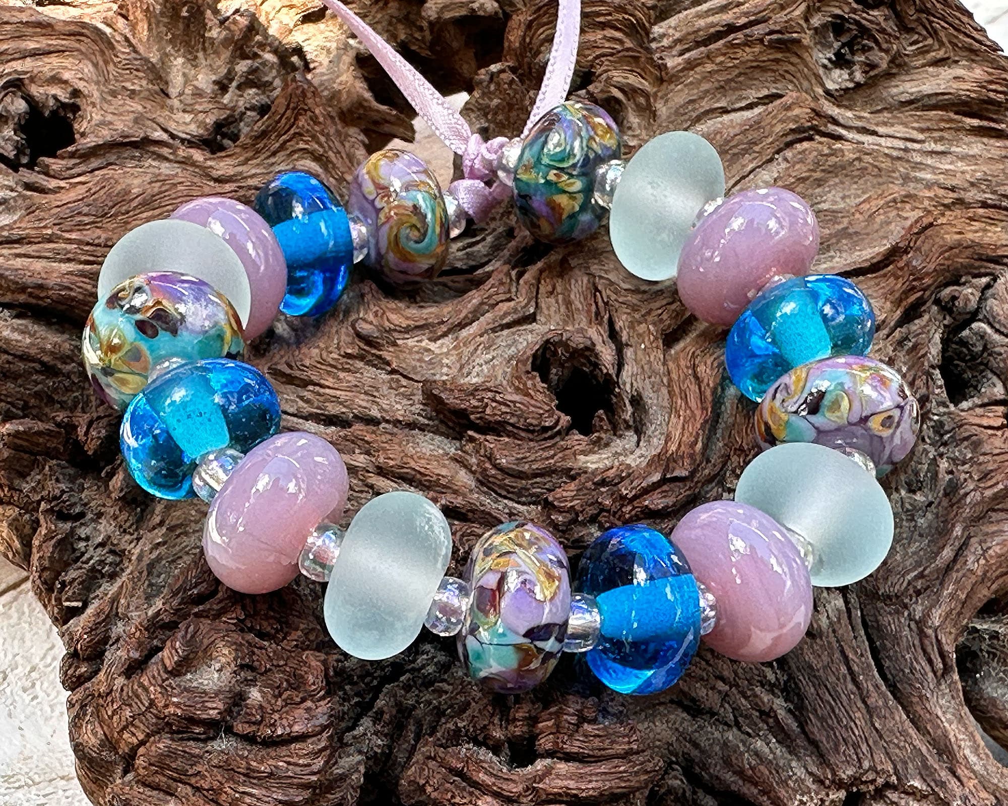 17 Aqua Purple Swirl Lampwork Glass Beads Set for Jewelry Making - DIY Bracelet, Necklace & Craft Projects (SRA)
