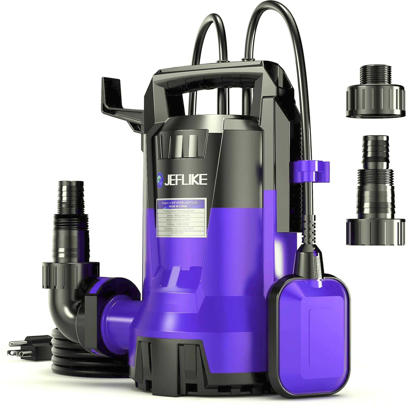1/3HP 3050GPH Submersible Sump Pump with Automatic Float Switch - Heavy Duty Utility Water Pump for Basement Flooding, Pool Drainage, Garden Irrigation & Emergency Water Removal - Ideal for Home, Commercial & Outdoor Use