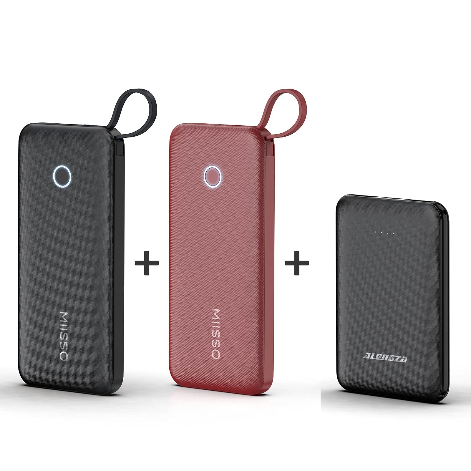 3-Pack High Capacity Portable Phone Charger with Built-in Cable - 10000mAh Fast Charging Power Bank for iPhone, Samsung, Android - Perfect for Travel, Camping, Hiking & Emergency Use
