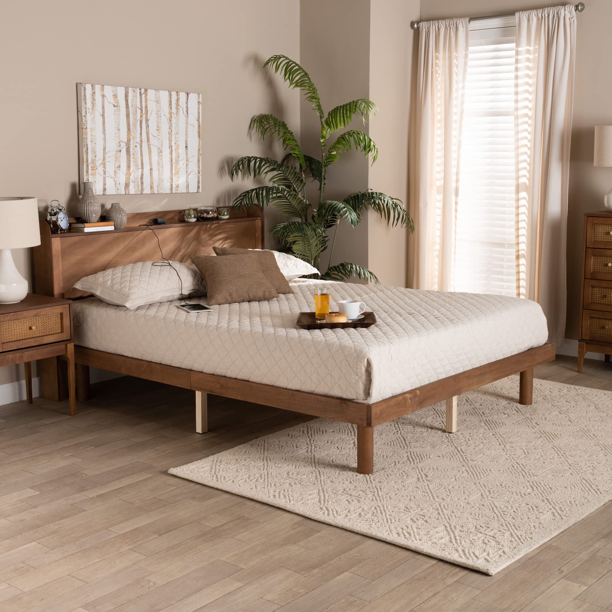 Baxton Studio Decker Full Size Platform Bed Frame in Walnut Brown - Modern Wooden Bed Frame for Bedroom, Guest Room, or Dorm