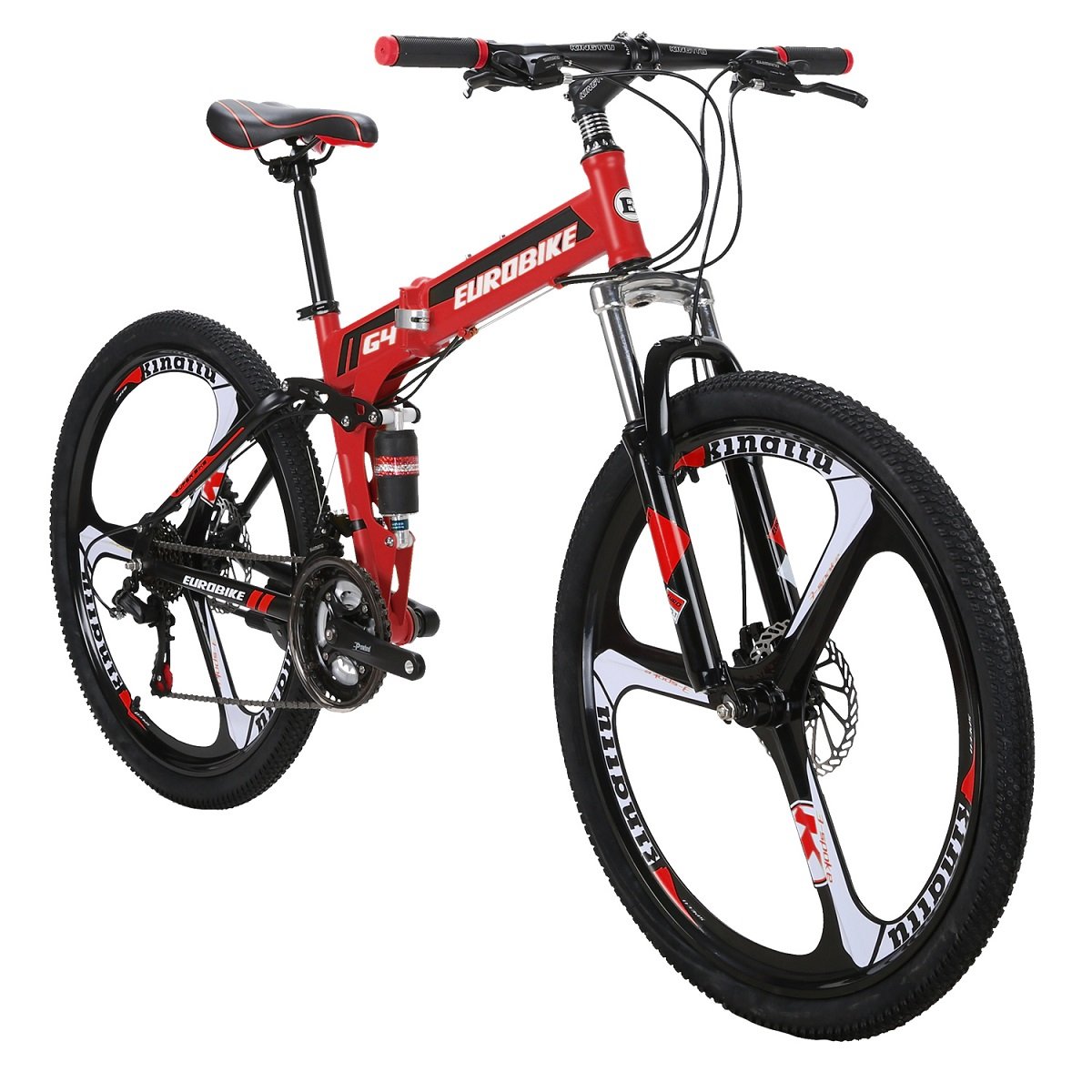 EUROBIKE Folding Mountain Bike for Adults - 26/27.5 Inch TSM G4/G7 Bicycle with Dual Disc Brakes | Portable Commuter Bike for City Riding, Camping & Travel