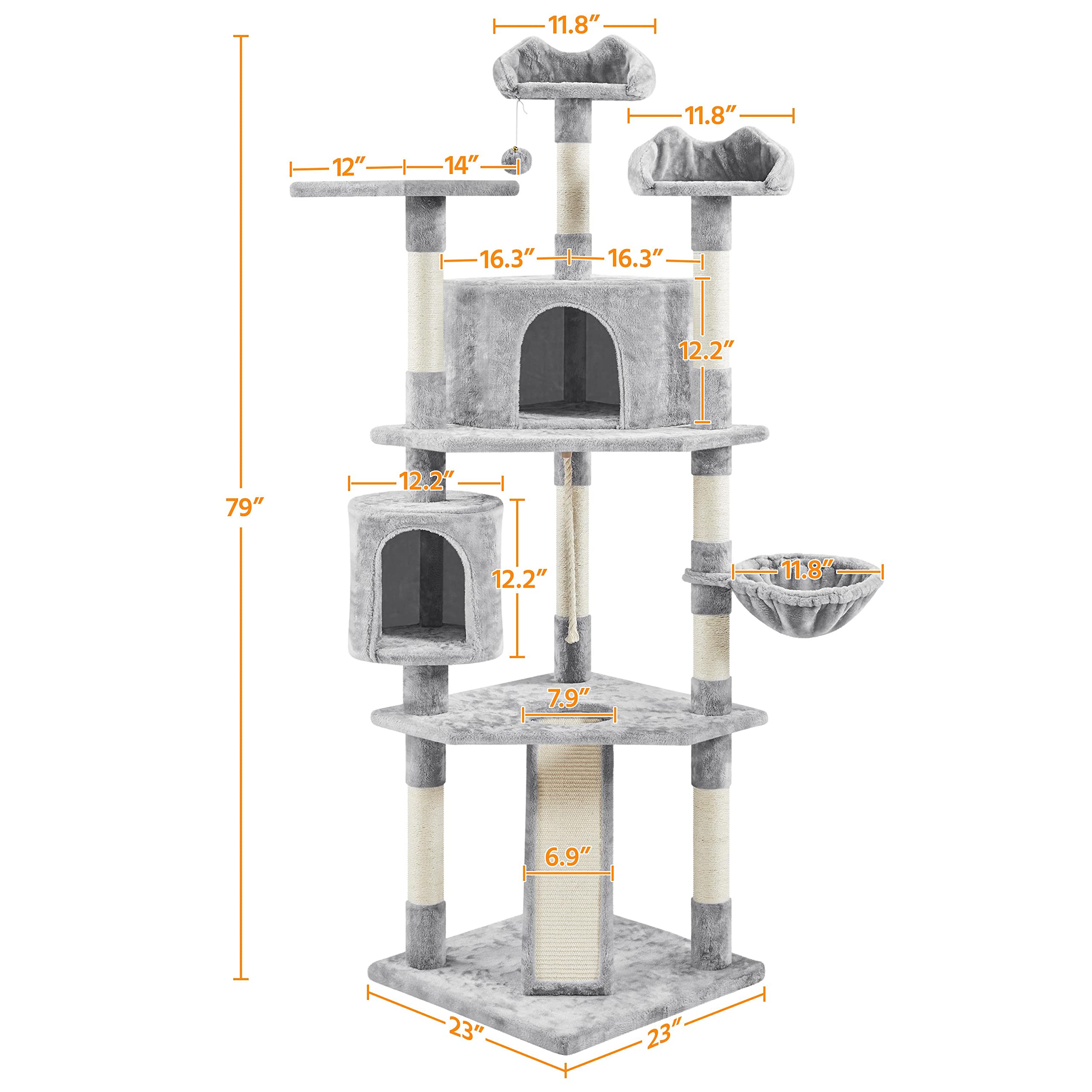 Topeakmart 79 Inch Multi-Level Cat Tree - Large Kitty Playhouse with Scratching Posts, 2 Condos, Ball & Perch - Durable Cat Tower Activity Center for Indoor Cats - Perfect for Play, Rest & Climbing