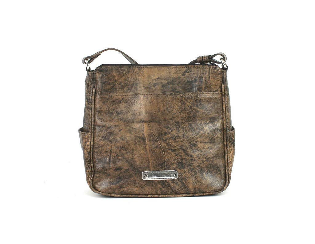 American West Leather Inlay Eagle Messenger Bag - Charcoal Brown Crossbody Bag for Men & Women | Perfect for Travel, Work & Everyday Use