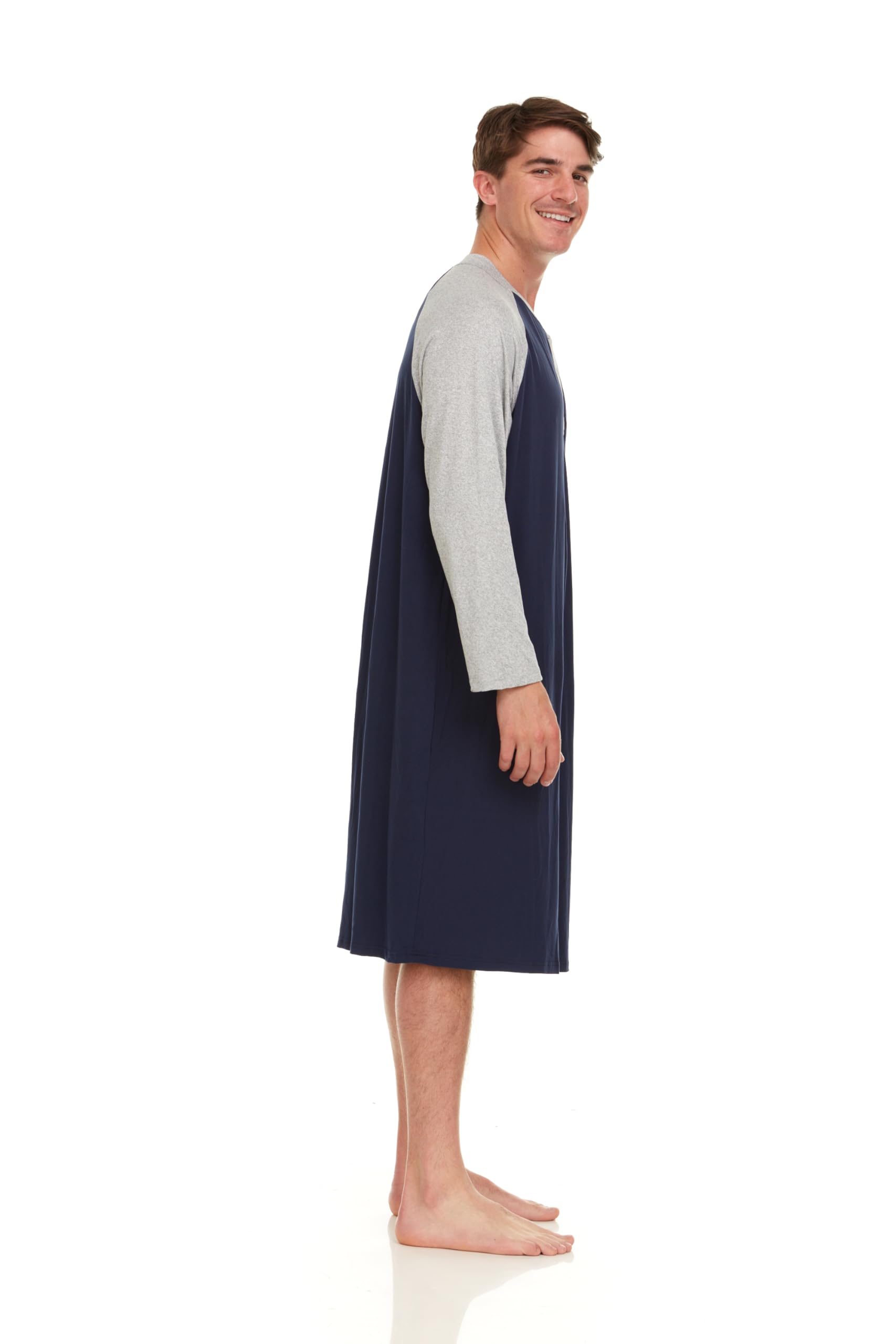 Men's Long Sleeve Henley Nightshirt - Sleep & Lounge Pajama Top for Comfort