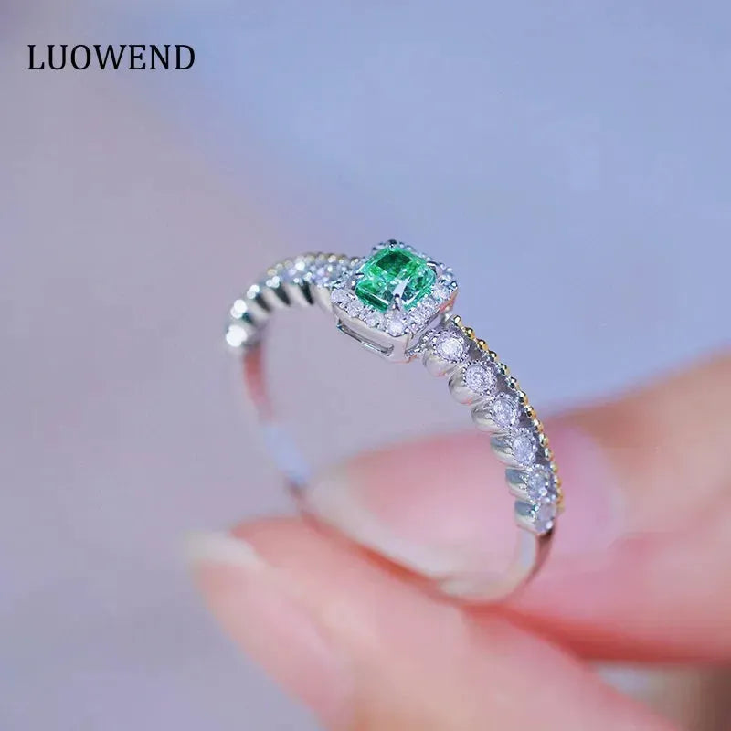 18K White & Yellow Gold Luxury Cushion Cut Natural Green Diamond Engagement Ring for Women - Wedding Proposal, Anniversary Gift, Bridal Jewelry