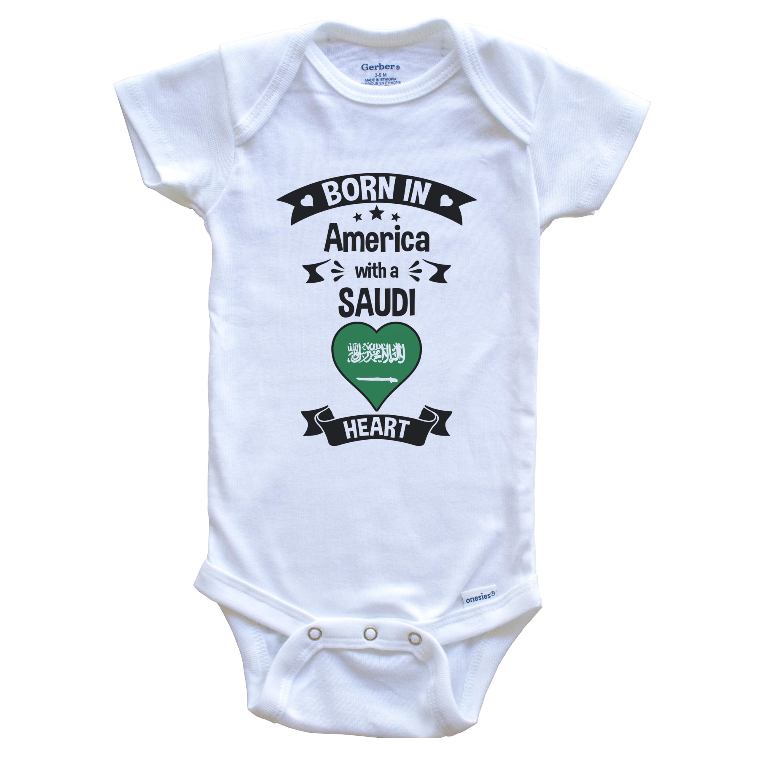 Born in America with A Saudi Heart One Piece Baby Bodysuit - Soft Cotton Infant Romper for Newborns & Toddlers - Perfect for Family Photos, Holidays & Cultural Celebrations