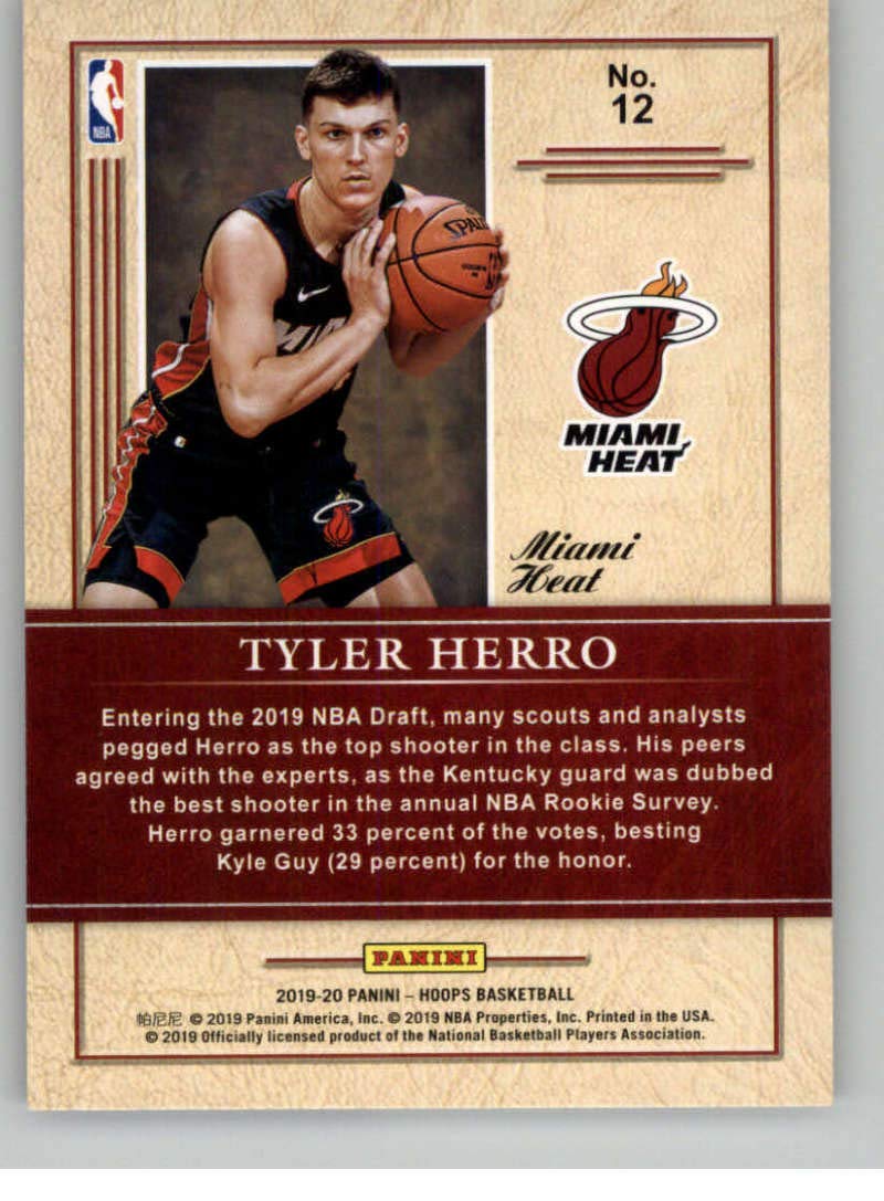 2019-20 Panini NBA Hoops Tyler Herro #12 Miami Heat Rookie Basketball Trading Card - Collectible Sports Memorabilia for Fans & Card Enthusiasts