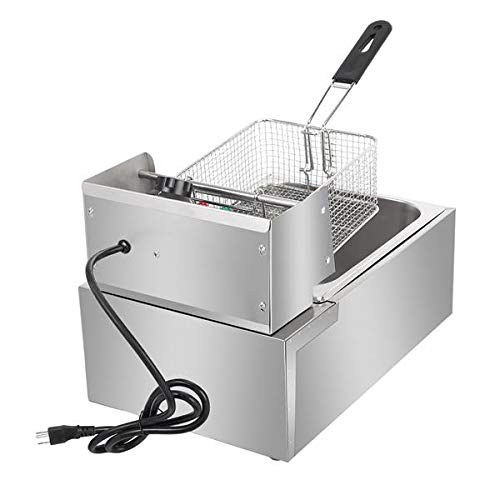 Commercial Stainless Steel Electric Deep Fryer 6L - Restaurant Countertop Fryer for Chicken, Chips & Fries - Includes Basket & Scoop - Perfect for Family Cooking & Food Businesses