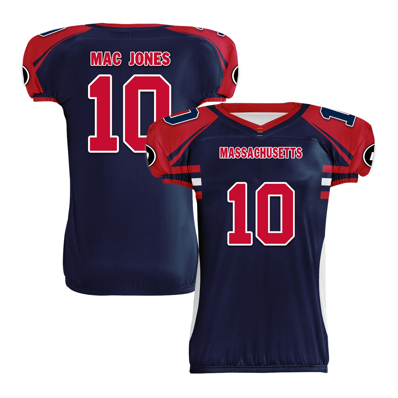 Custom Blue & White Massachusetts High Performance American Football Jersey FBJ06 D023001 - Perfect for Game Day, Team Sports & Fan Support