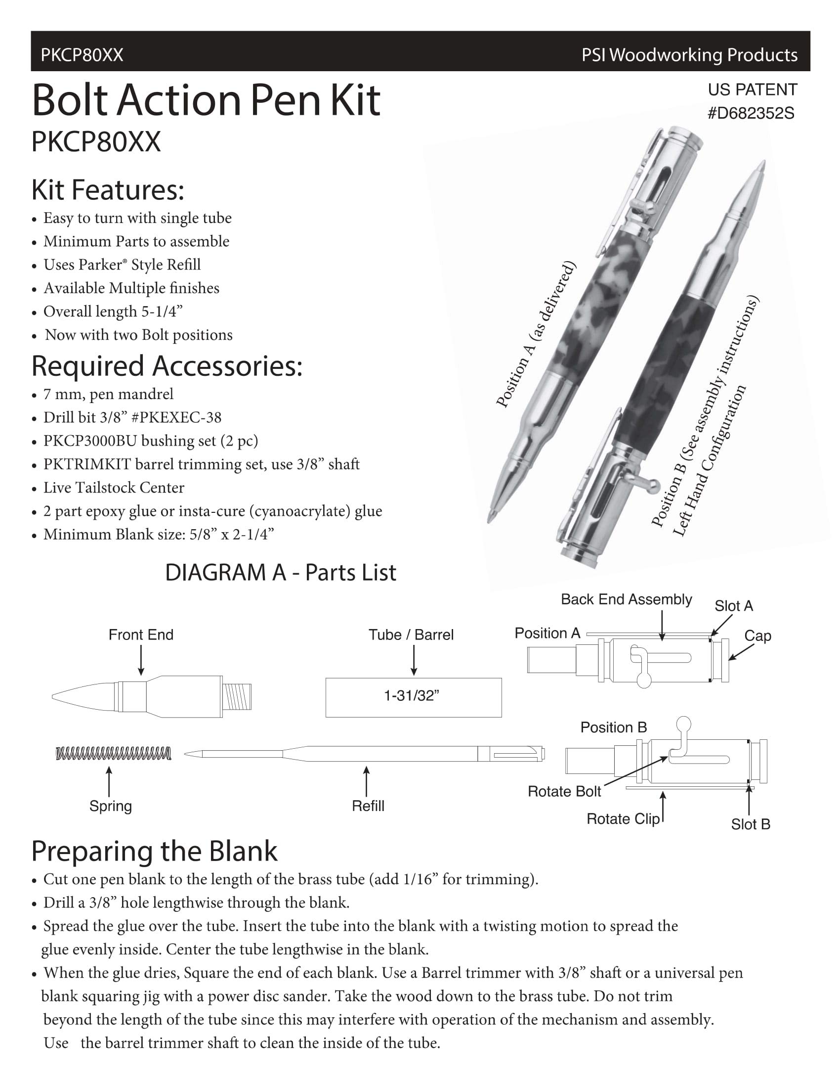 Penn State Industries PKCP8020 Bolt Action 30 Cal Ballpoint Pen Kit - Gun Metal Finish - Woodturning Project (5-Pack) - Perfect for DIY Woodworking, Unique Gifts & Office Writing Accessories
