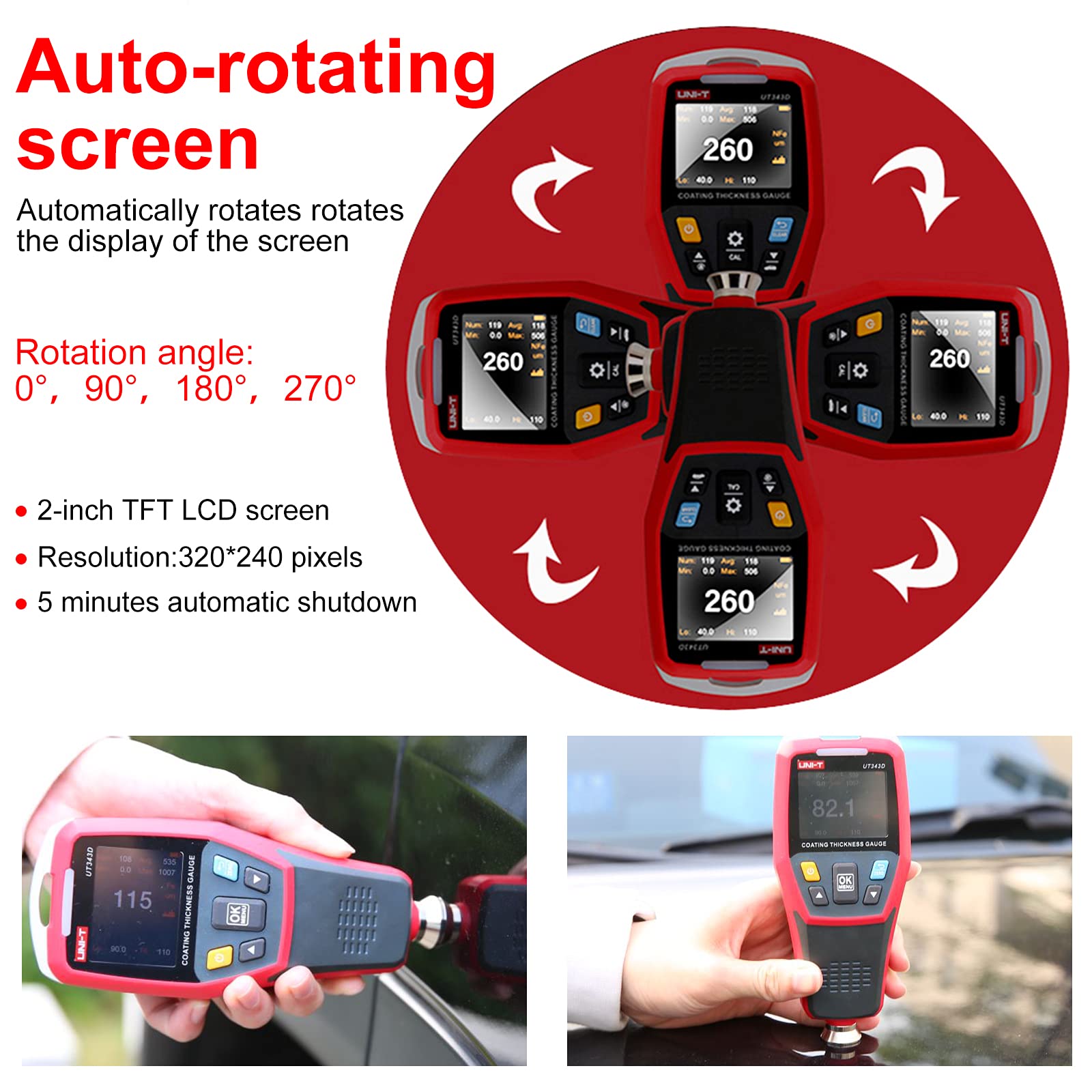 UT343D Digital Coating Thickness Gauge 0.1 Micron to 1250μm - Automotive Paint & Film Thickness Tester for Car, Truck, Metal Surface Inspection | Perfect for Auto Body Shops, Quality Control & Industrial Applications