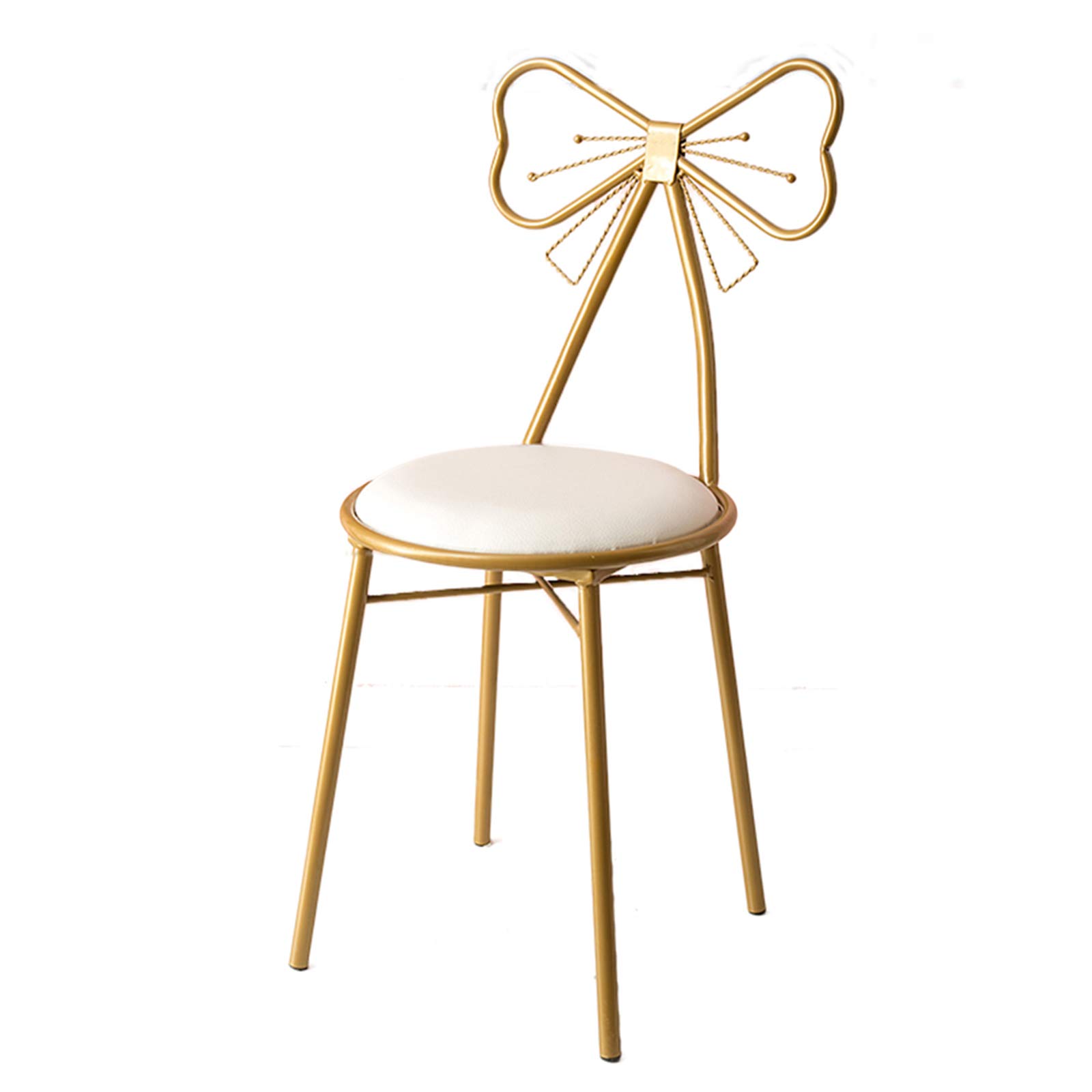 JHSLXD White Makeup Vanity Chair with Butterfly Tie Backrest - Golden PU Leather Dressing Stool, Bedroom Lounge & Reading Chair, Wrought Iron Dining Furniture for Home Decor, Beauty Salon & Bedroom Vanity Set