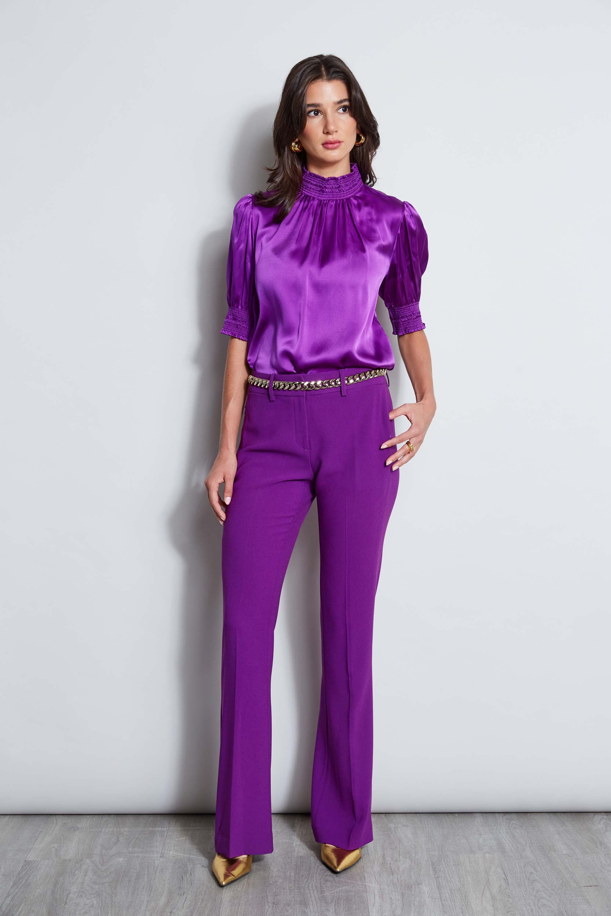 Elegant Short Sleeve Silk Satin Smocked Blouse for Women - Perfect for Office Wear, Date Nights & Summer Outfits