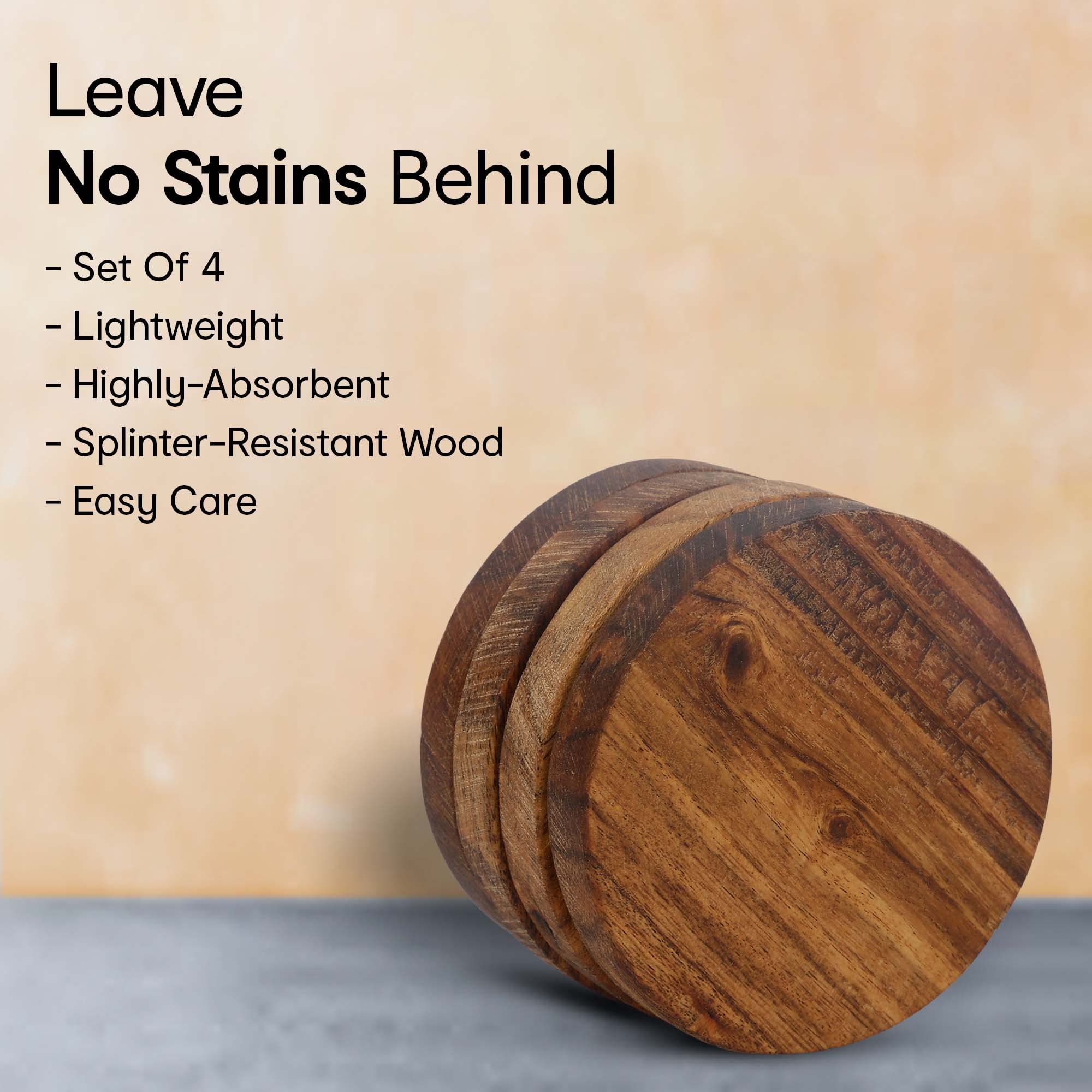 Anko Set of 4 Acacia Wood Coasters for Drinks - Reversible Tea & Coffee Coasters with Heat & Stain Resistance - 10cm Round Coasters for Dining Table, Coffee Mugs, Beer Cans & Water Glasses - Perfect for Home, Office & Restaurant Use