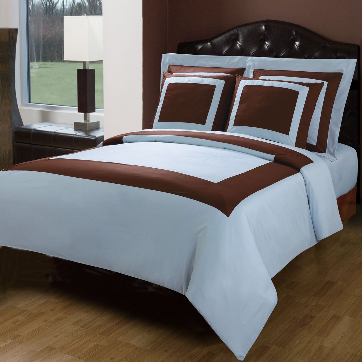 10-Piece Blue & Chocolate Queen Size Hotel Luxury Down Alternative Comforter Set - Duvet Cover, Sheet Set & All-Season Bedding for Cozy Home & Guest Room Decor