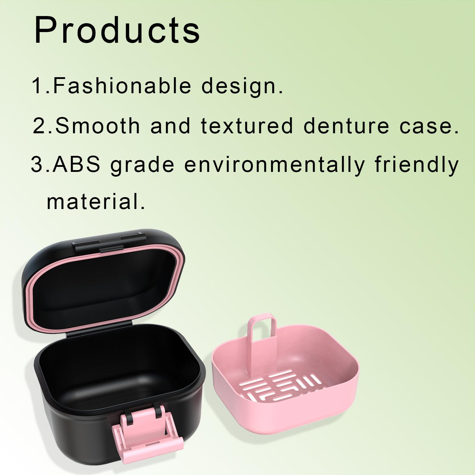 BVN Leak-Proof Denture Storage Case - Denture Soaking Cup & Retainer Cleaning Holder (Black/Pink) - Perfect for Travel, Nighttime Soaking & Denture Care at Home